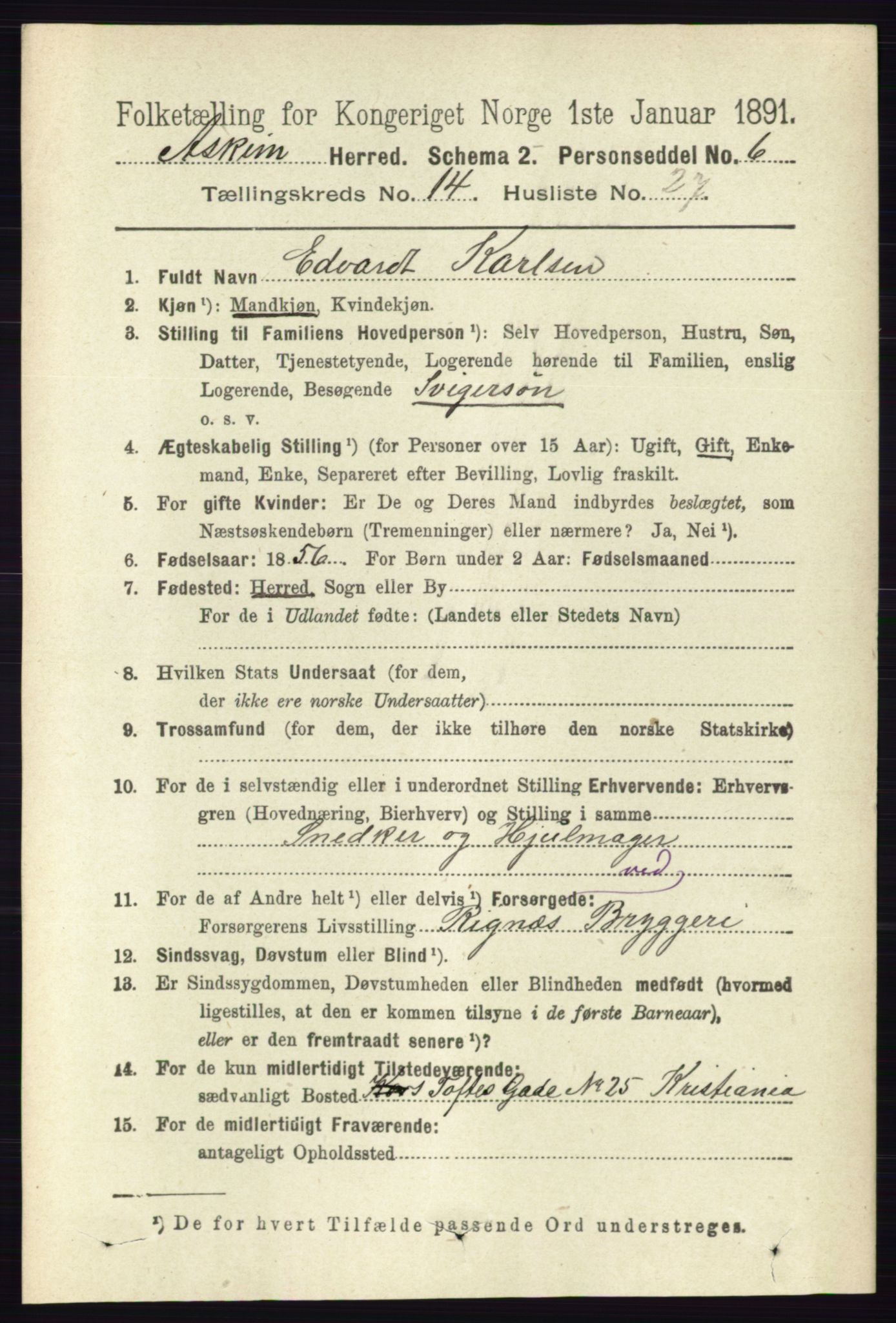 RA, 1891 census for 0124 Askim, 1891, p. 2406