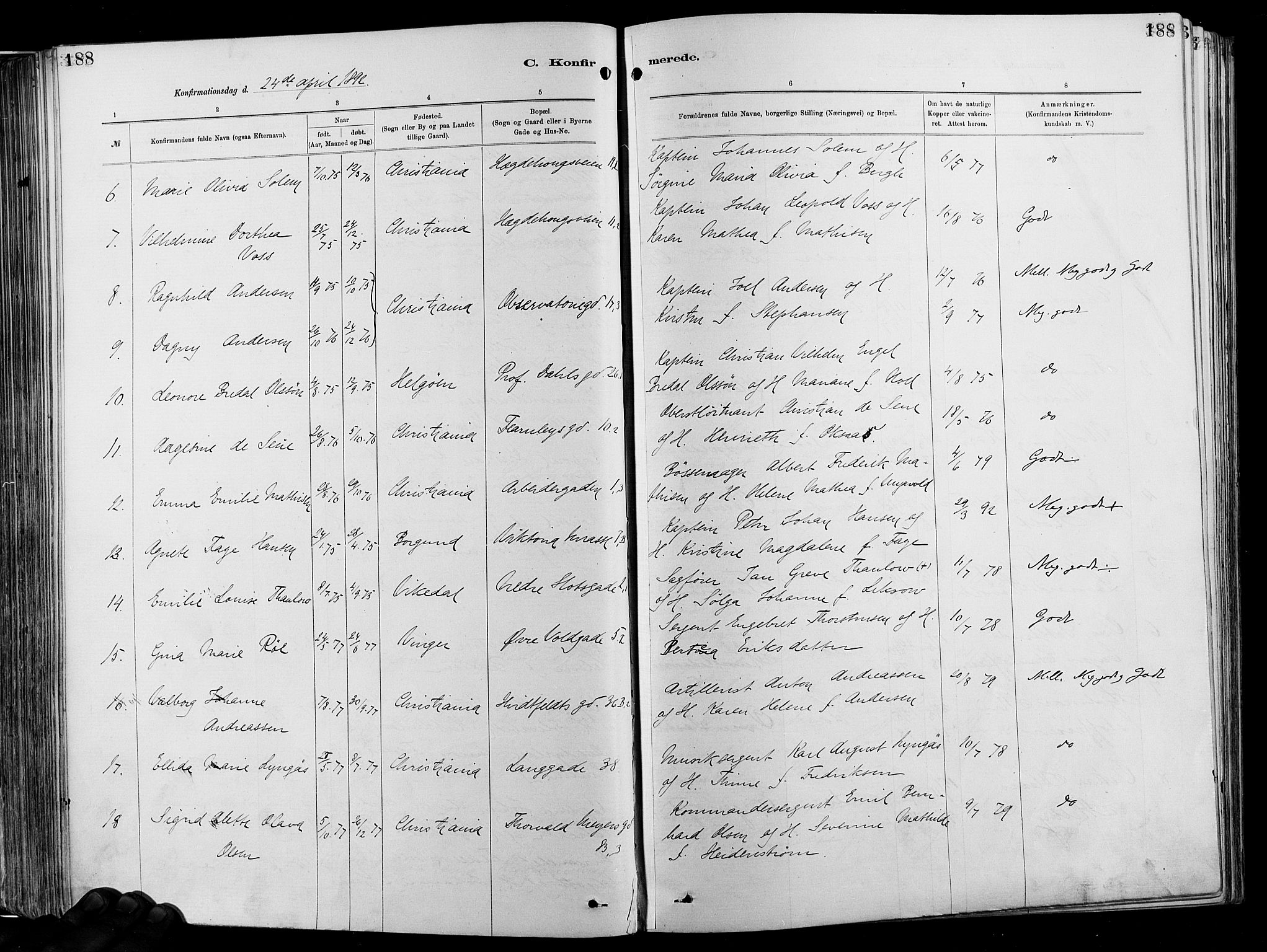 Garnisonsmenigheten Kirkebøker, AV/SAO-A-10846/F/Fa/L0012: Parish register (official) no. 12, 1880-1893, p. 188