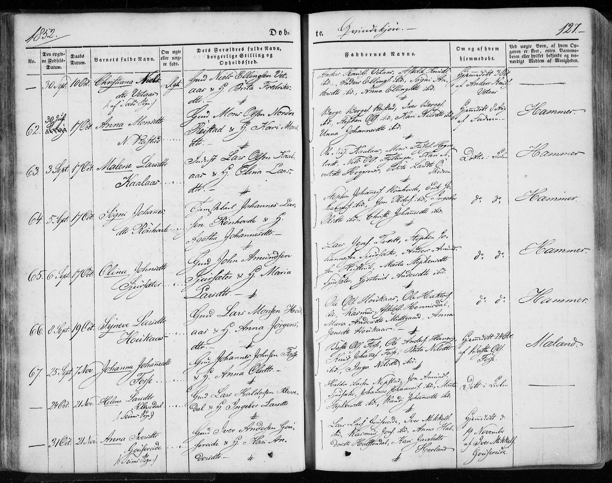 Hamre sokneprestembete, AV/SAB-A-75501/H/Ha/Haa/Haaa/L0013: Parish register (official) no. A 13, 1846-1857, p. 127