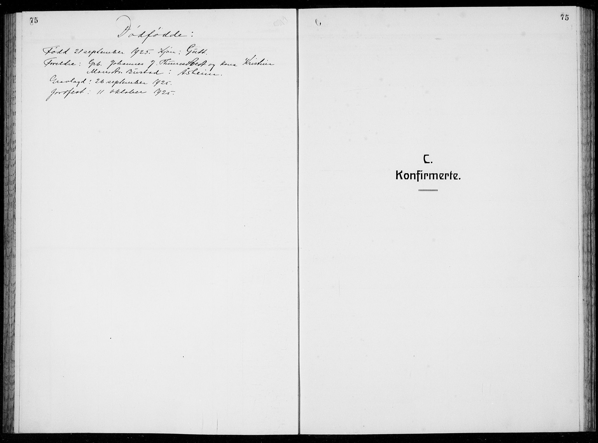 Arna Sokneprestembete, SAB/A-74001/H/Ha/Hab: Parish register (copy) no. A  6, 1922-1936, p. 75
