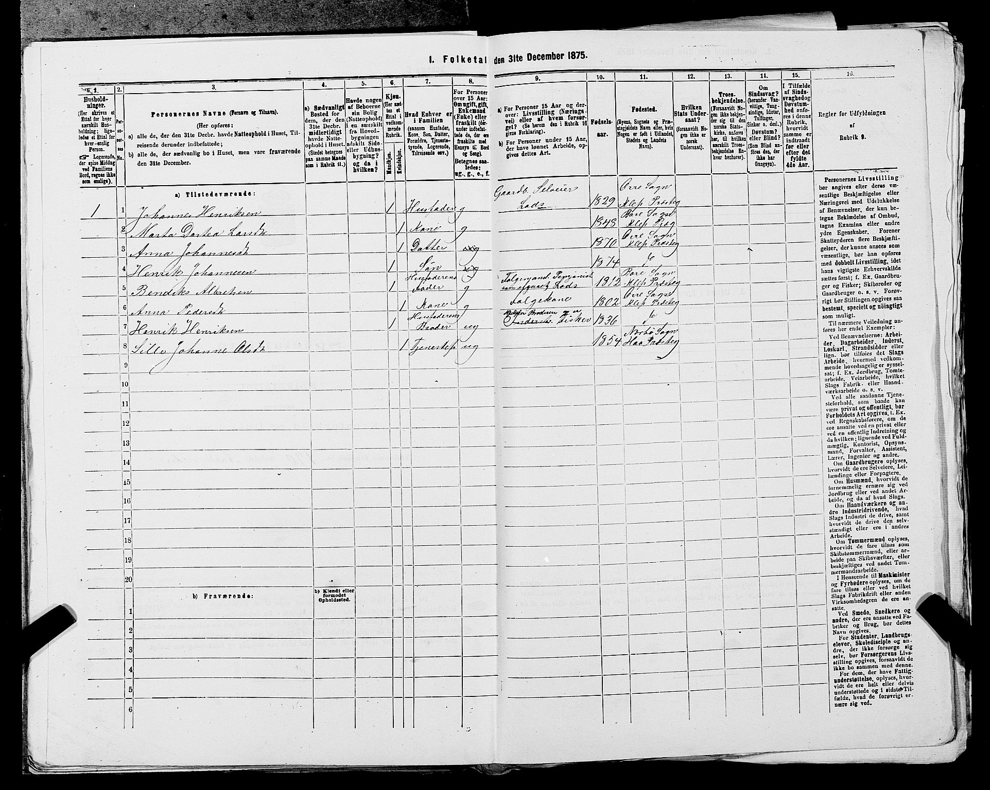 SAST, 1875 census for 1120P Klepp, 1875, p. 119