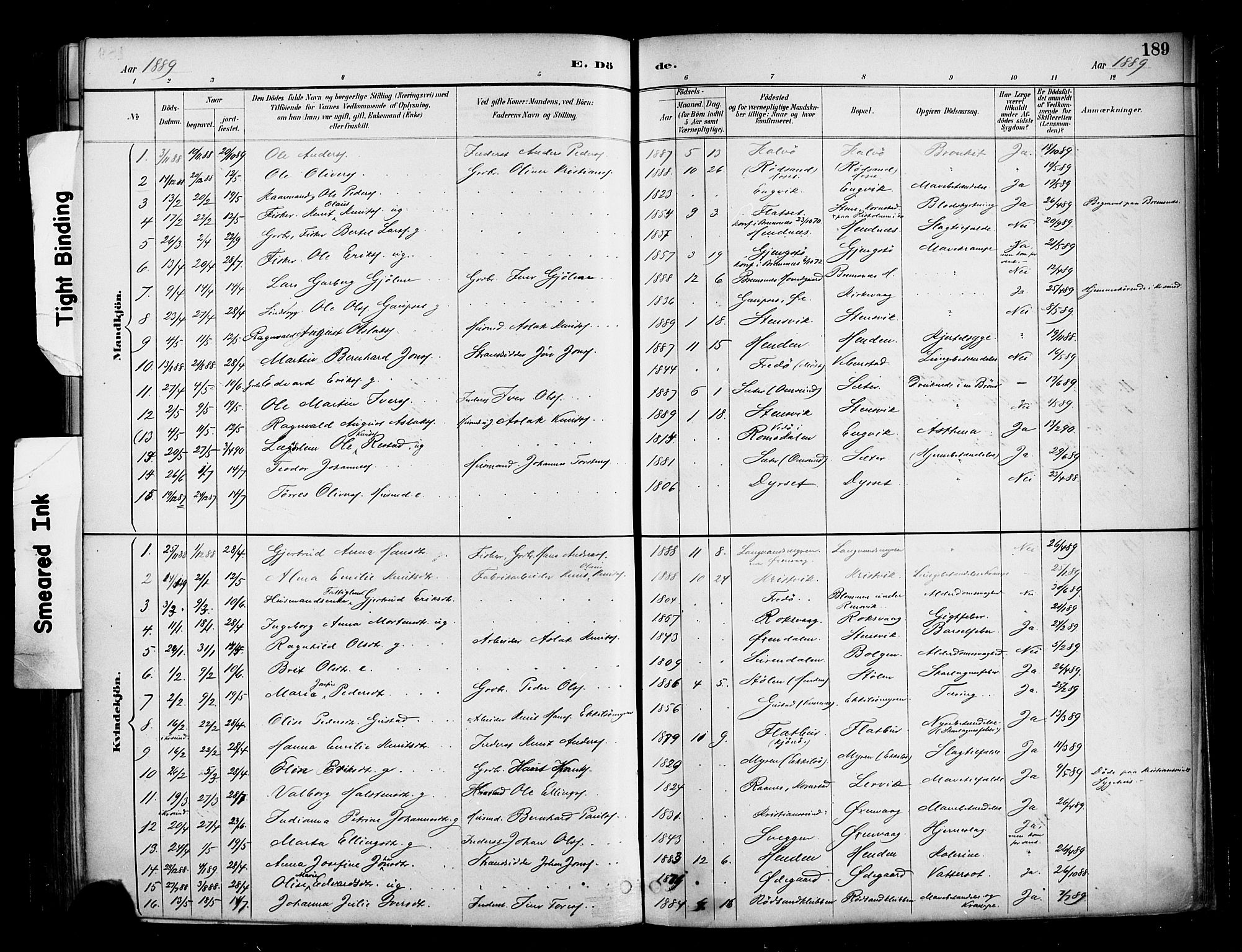 Ministerialprotokoller, klokkerbøker og fødselsregistre - Møre og Romsdal, SAT/A-1454/569/L0819: Parish register (official) no. 569A05, 1885-1899, p. 189
