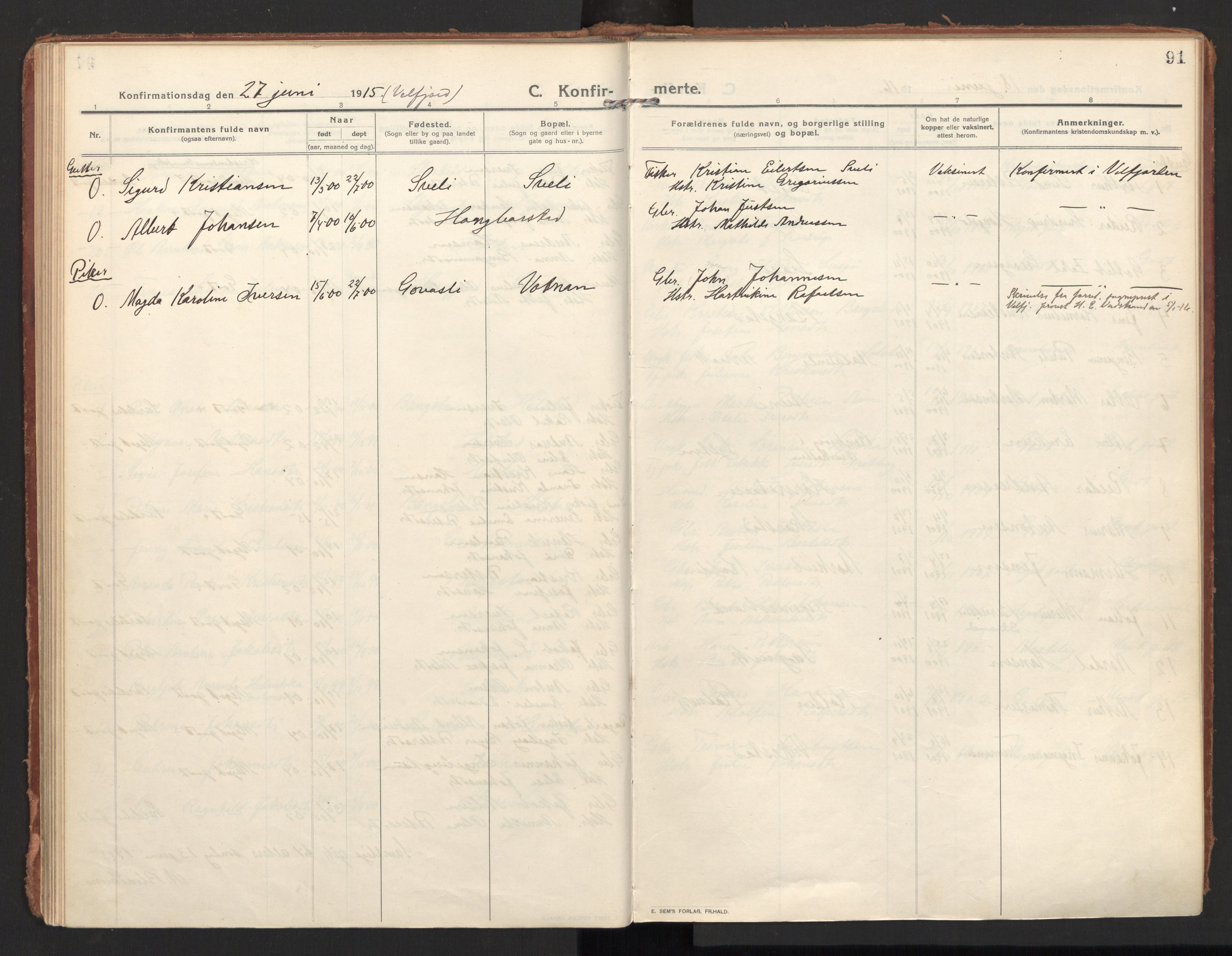 Ministerialprotokoller, klokkerbøker og fødselsregistre - Nordland, AV/SAT-A-1459/810/L0156: Parish register (official) no. 810A15, 1915-1930, p. 91