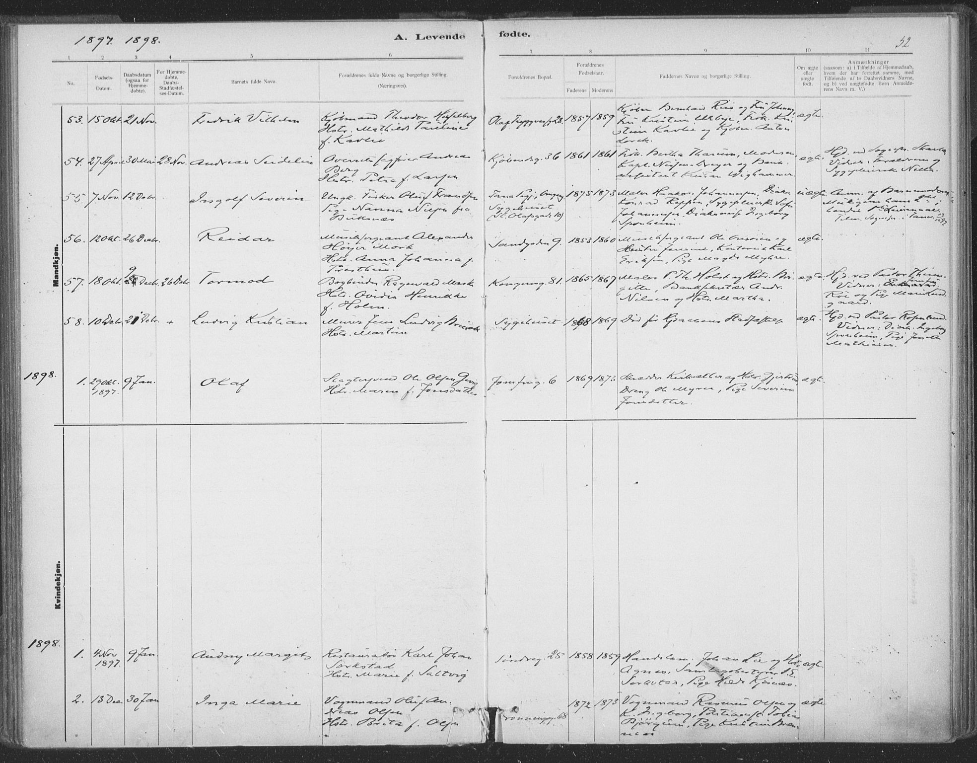 Ministerialprotokoller, klokkerbøker og fødselsregistre - Sør-Trøndelag, SAT/A-1456/602/L0122: Parish register (official) no. 602A20, 1892-1908, p. 52
