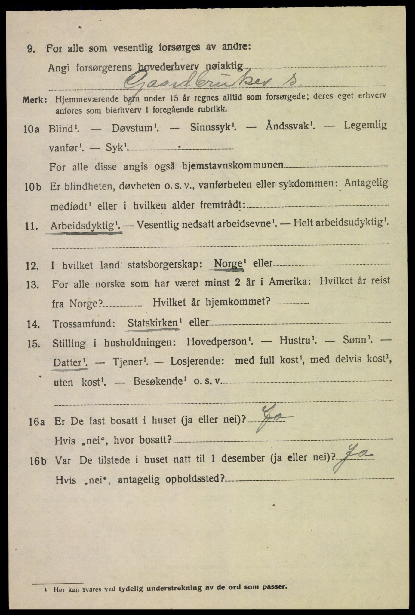SAK, 1920 census for Fjotland, 1920, p. 2199