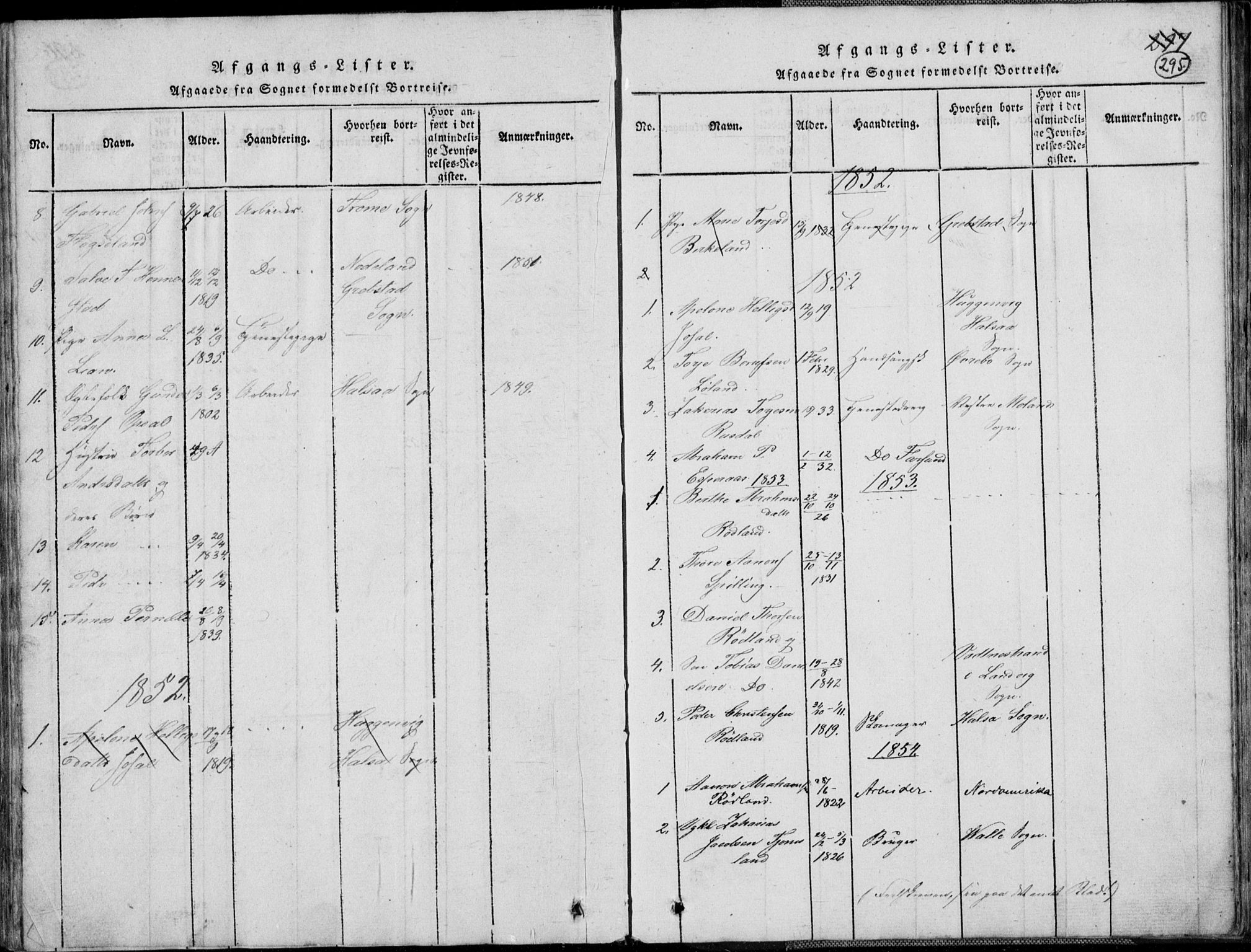 Nord-Audnedal sokneprestkontor, AV/SAK-1111-0032/F/Fb/Fbb/L0001: Parish register (copy) no. B 1, 1816-1858, p. 295