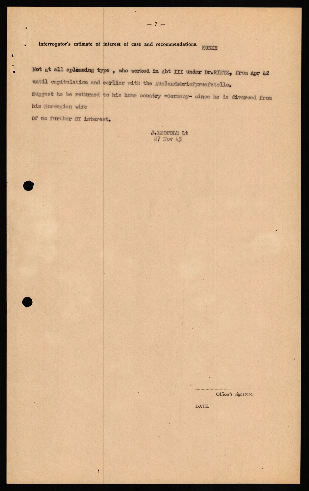 Forsvaret, Forsvarets overkommando II, AV/RA-RAFA-3915/D/Db/L0018: CI Questionaires. Tyske okkupasjonsstyrker i Norge. Tyskere., 1945-1946, p. 504