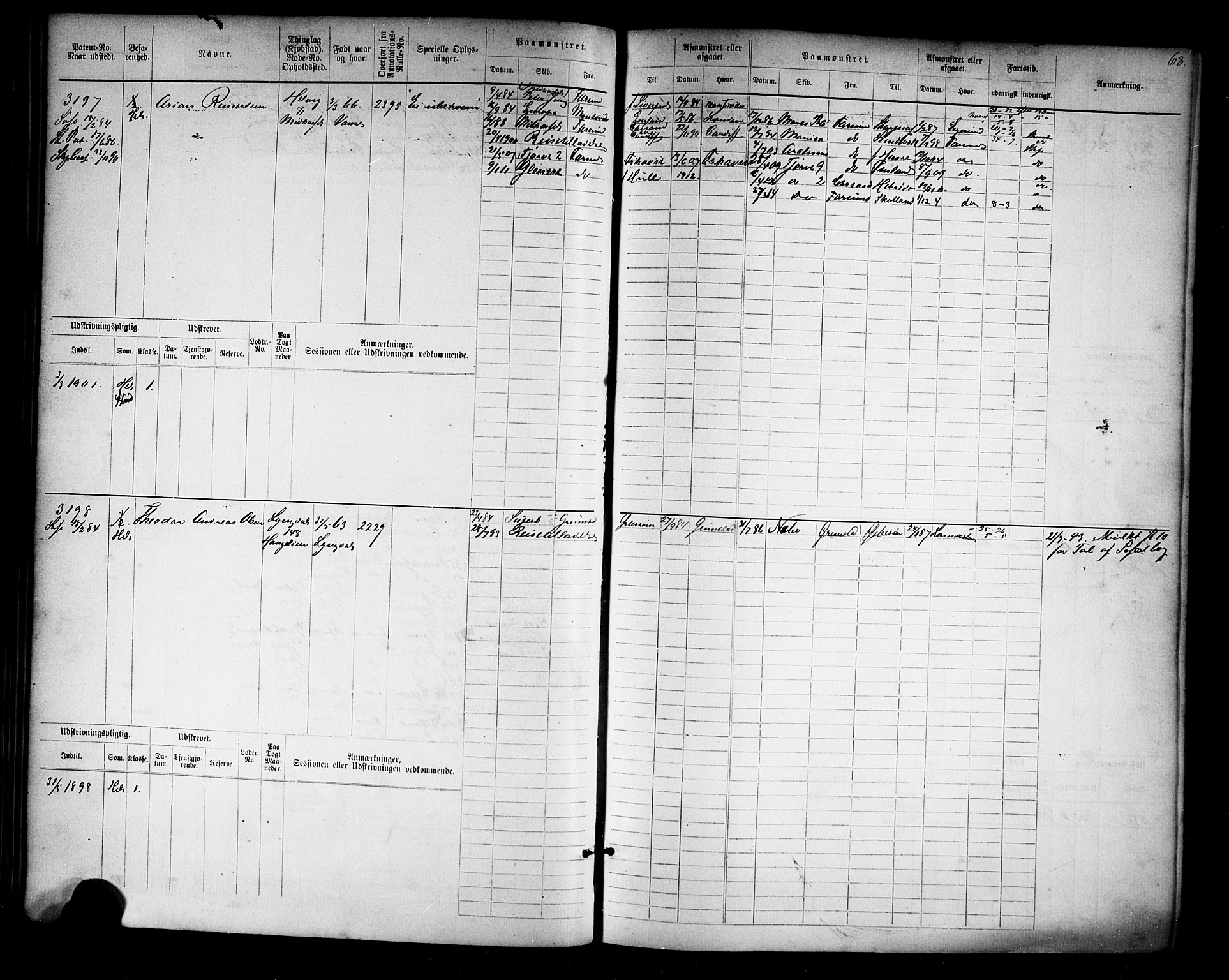 Farsund mønstringskrets, AV/SAK-2031-0017/F/Fb/L0019: Hovedrulle nr 3067-3832, Z-11, 1882-1922, p. 71