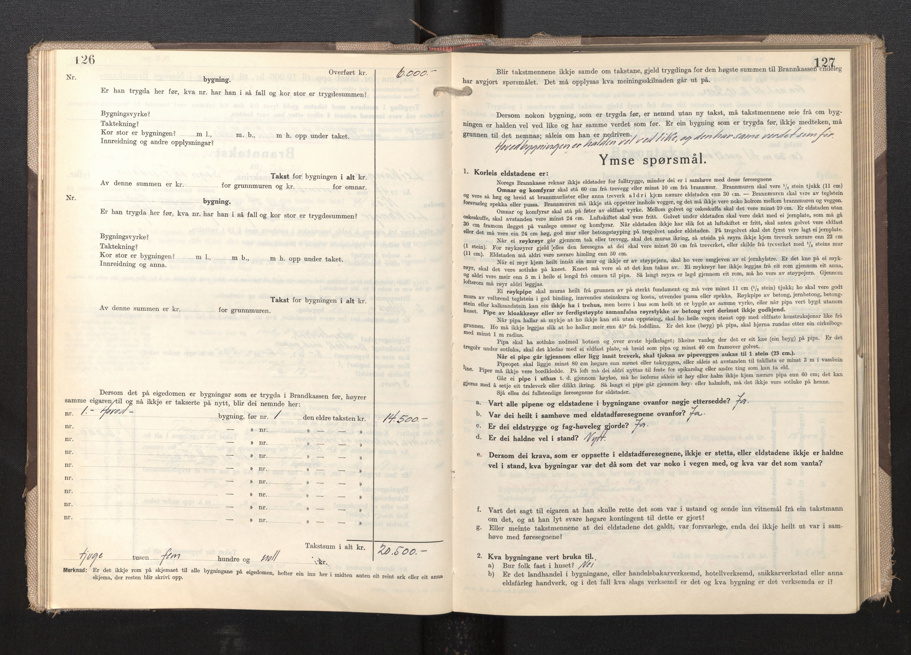 Lensmannen i Leikanger, AV/SAB-A-29201/0012/L0009: Branntakstprotokoll, skjematakst, 1946-1952, p. 126-127