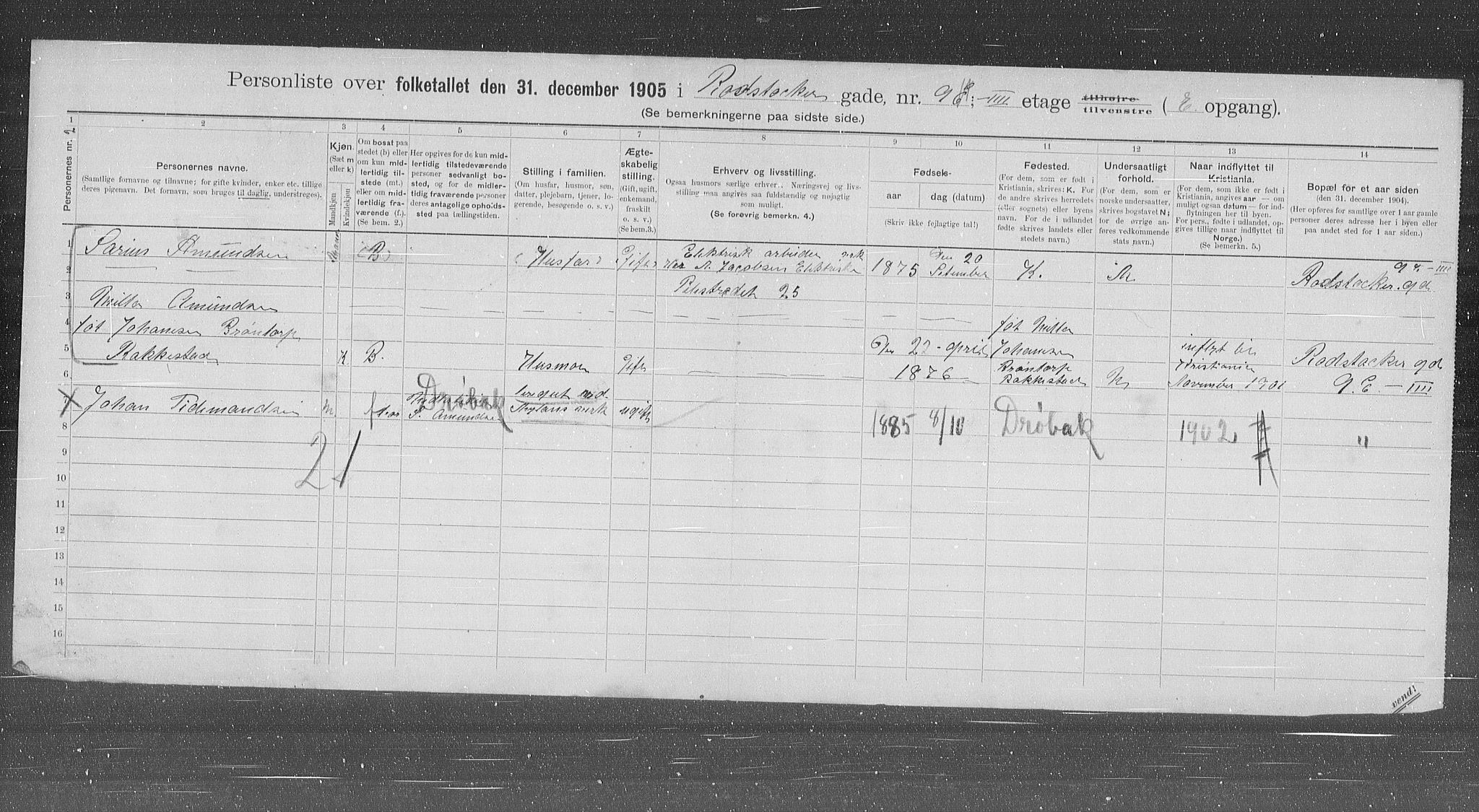 OBA, Municipal Census 1905 for Kristiania, 1905, p. 44618