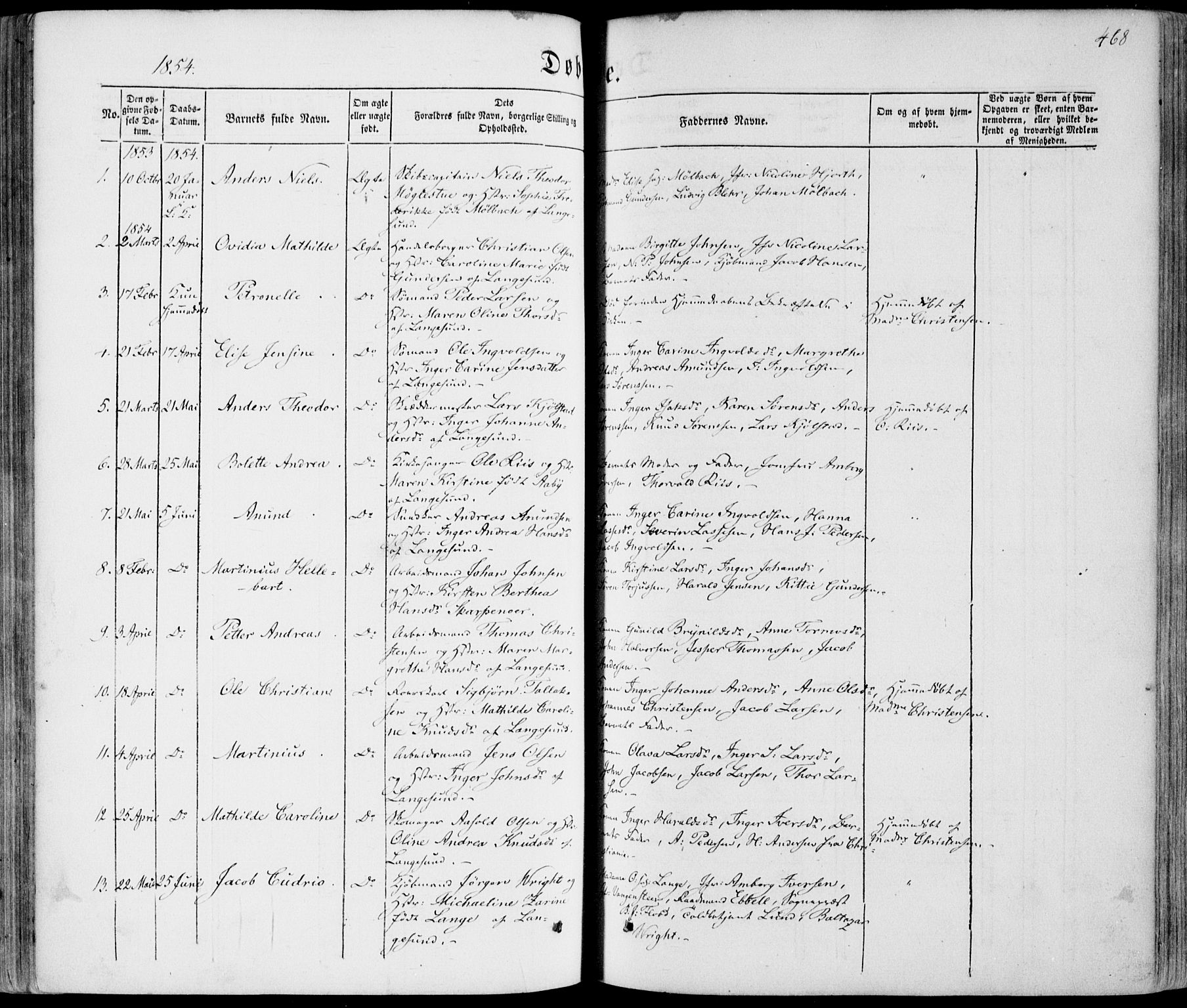 Bamble kirkebøker, SAKO/A-253/F/Fa/L0005: Parish register (official) no. I 5, 1854-1869, p. 468