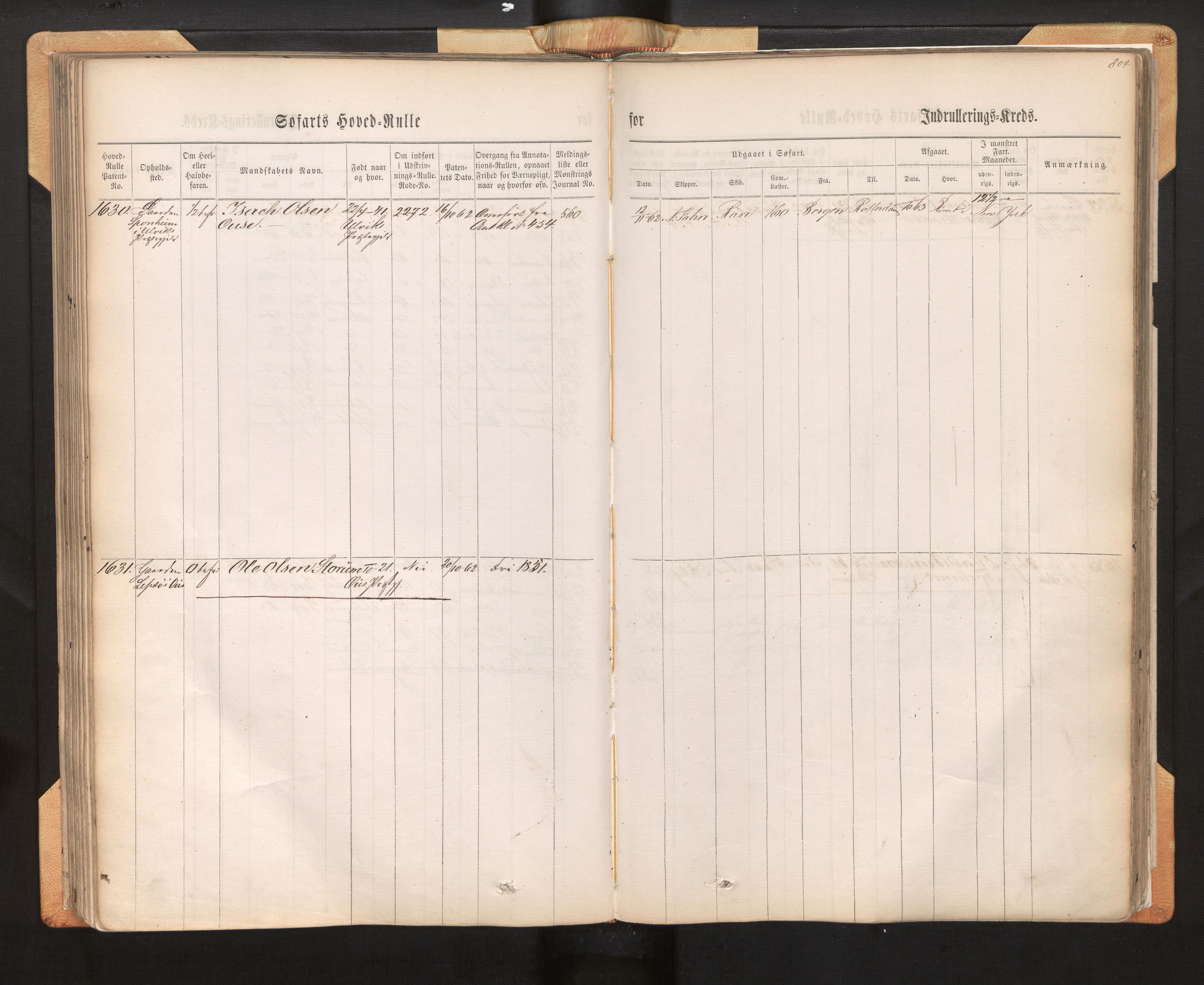 Innrulleringssjefen i Bergen, AV/SAB-A-100050/F/Fh/L0009: Sjøfarts-hovedrulle for Bergen krets, fol. 637 - ut, 1860-1865, p. 804