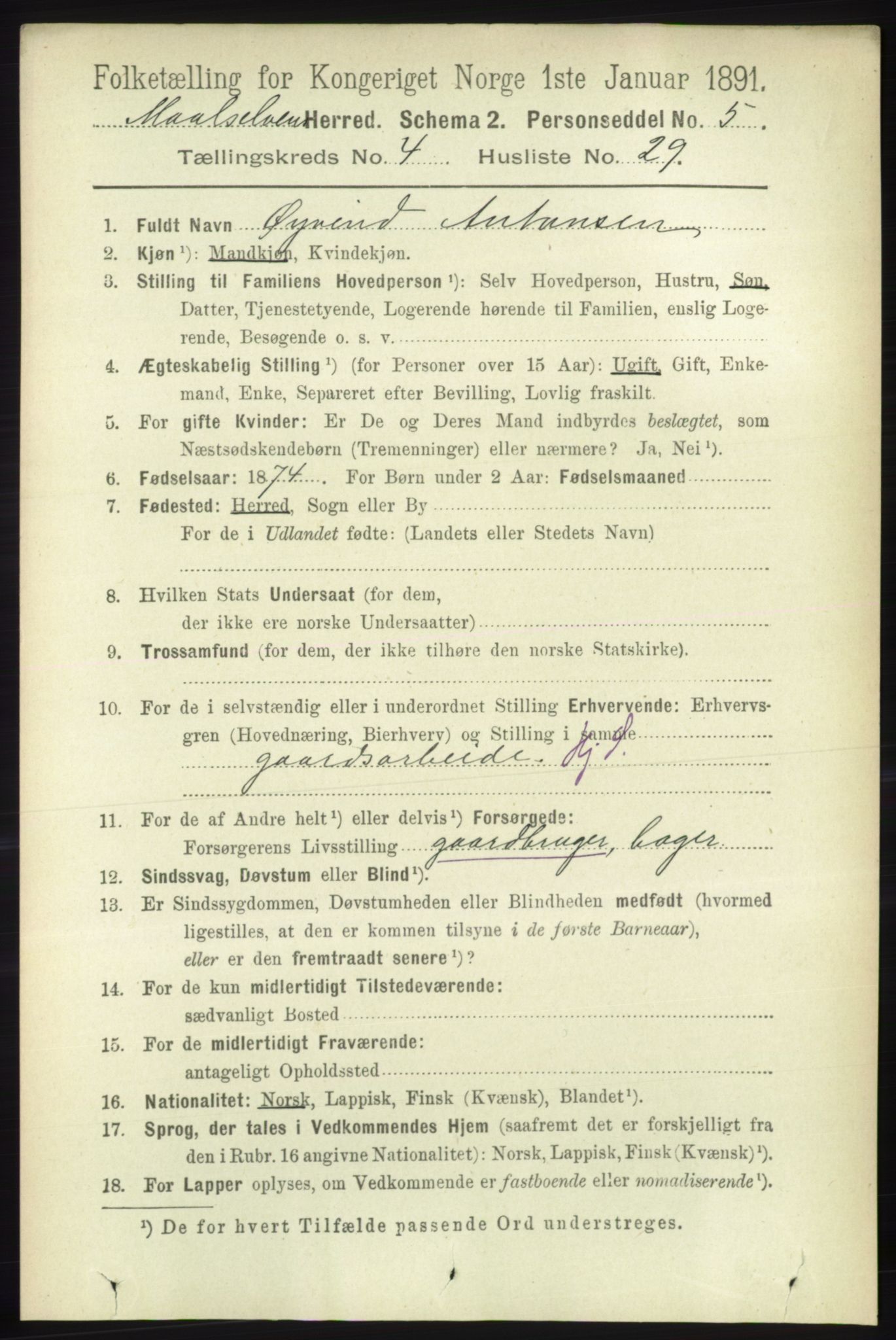 RA, 1891 census for 1924 Målselv, 1891, p. 1301