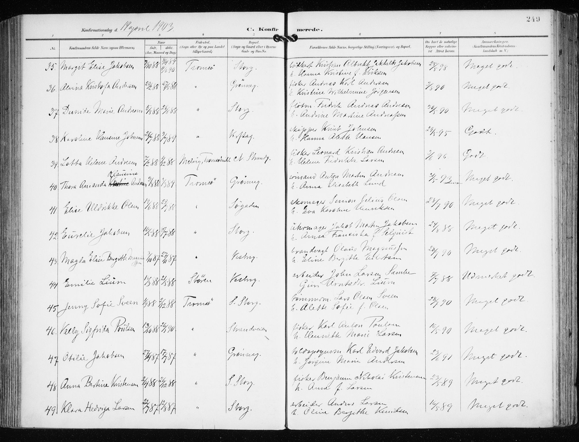 Tromsø sokneprestkontor/stiftsprosti/domprosti, SATØ/S-1343/G/Ga/L0016kirke: Parish register (official) no. 16, 1899-1906, p. 249