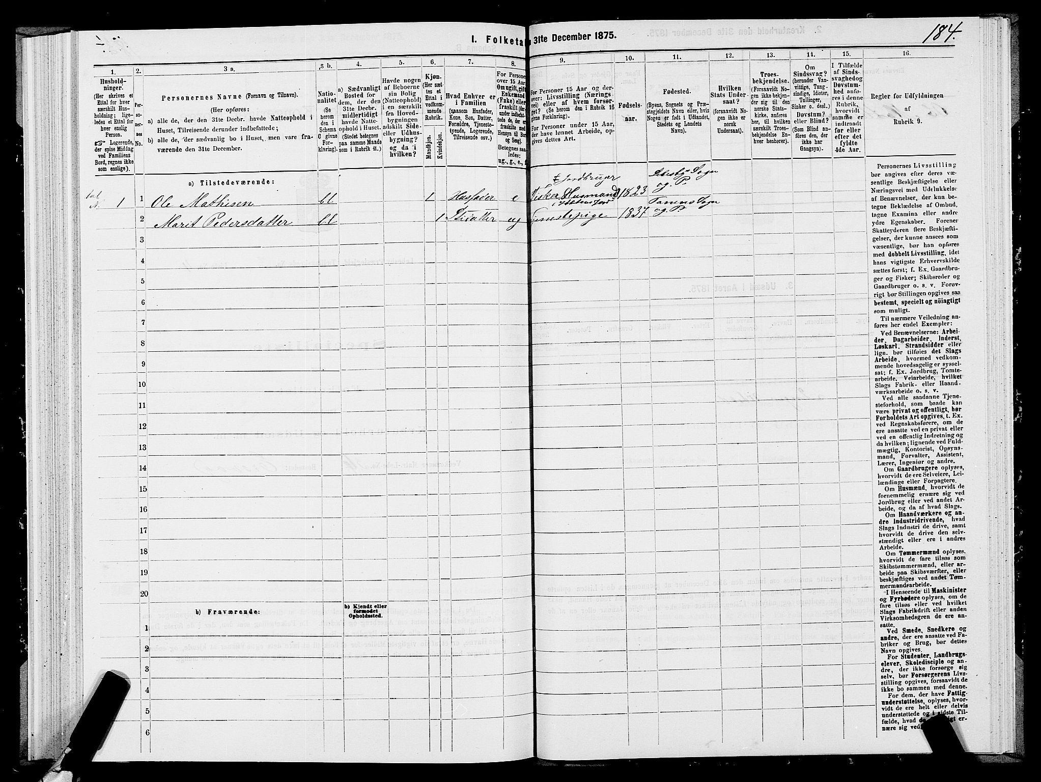 SATØ, 1875 census for 2022P Lebesby, 1875, p. 1184