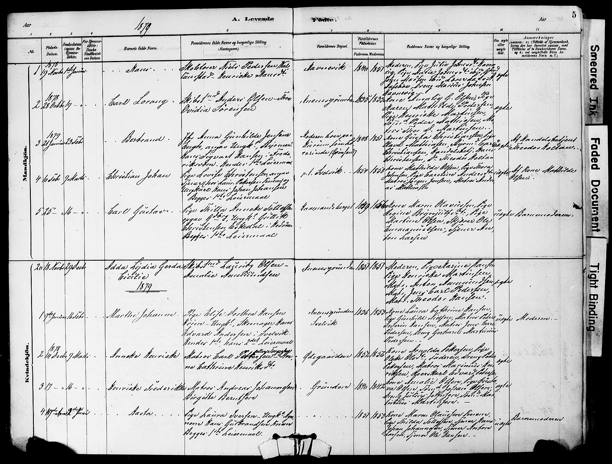 Strømm kirkebøker, AV/SAKO-A-322/F/Fa/L0004: Parish register (official) no. I 4, 1878-1899, p. 5