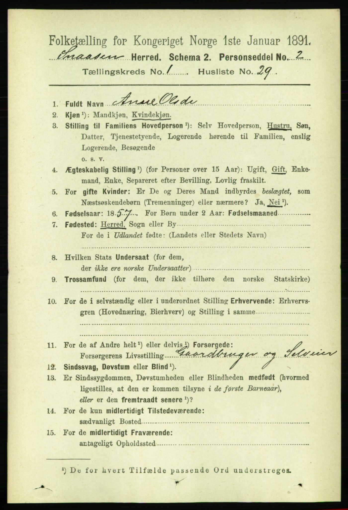 RA, 1891 census for 1736 Snåsa, 1891, p. 225