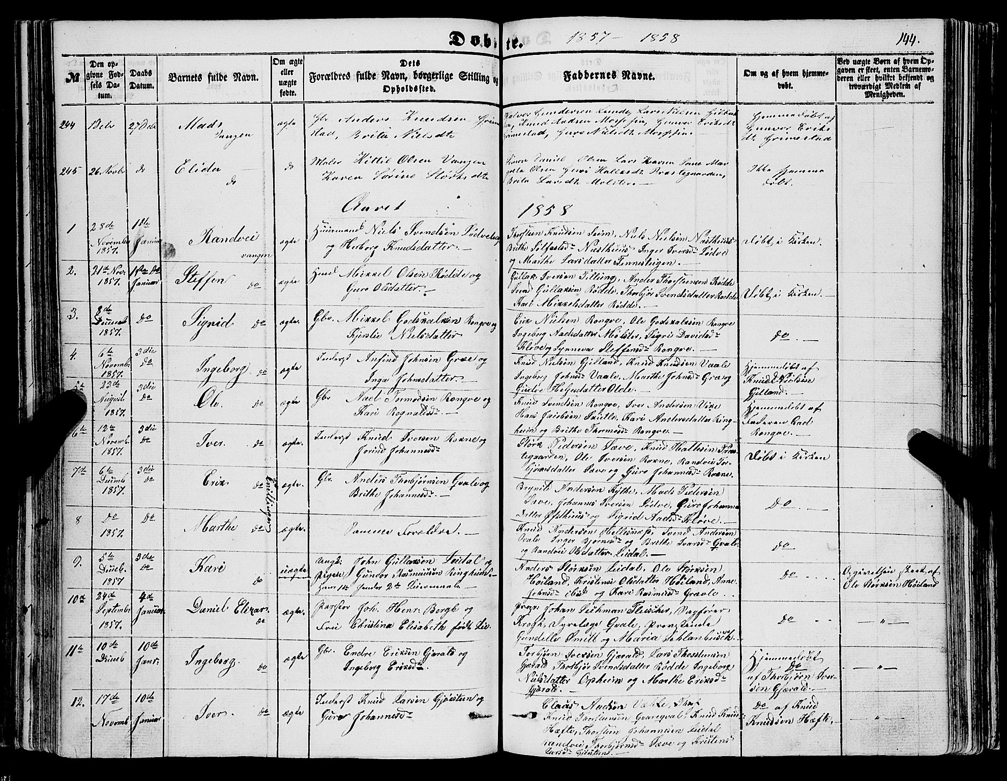 Voss sokneprestembete, AV/SAB-A-79001/H/Haa: Parish register (official) no. A 16, 1849-1863, p. 144