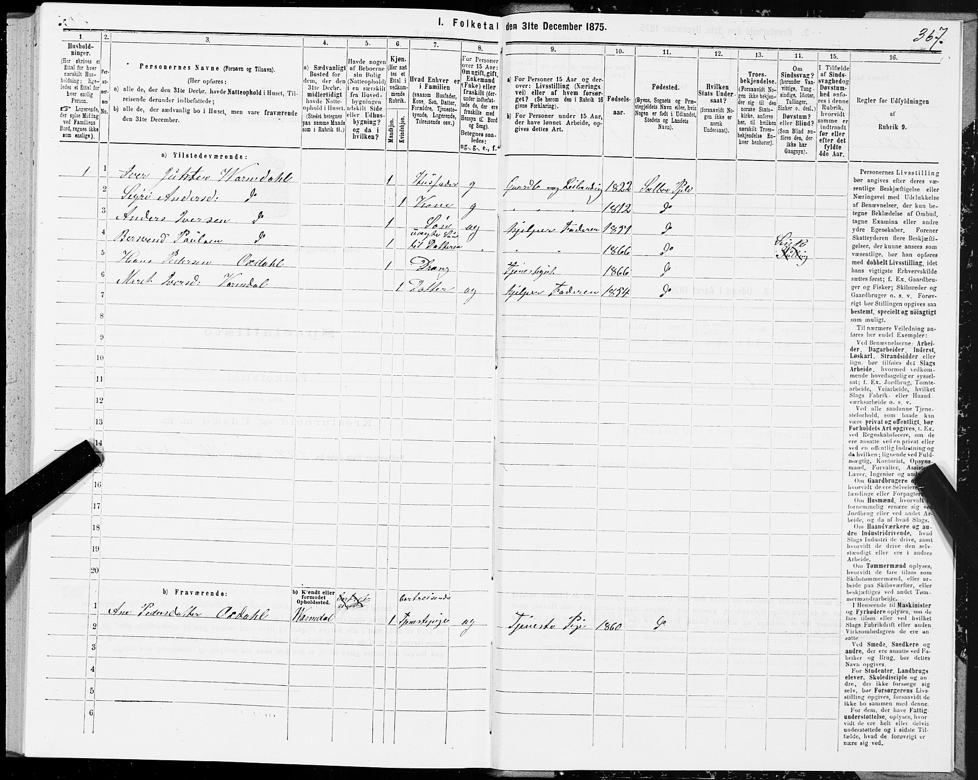 SAT, 1875 census for 1664P Selbu, 1875, p. 6367