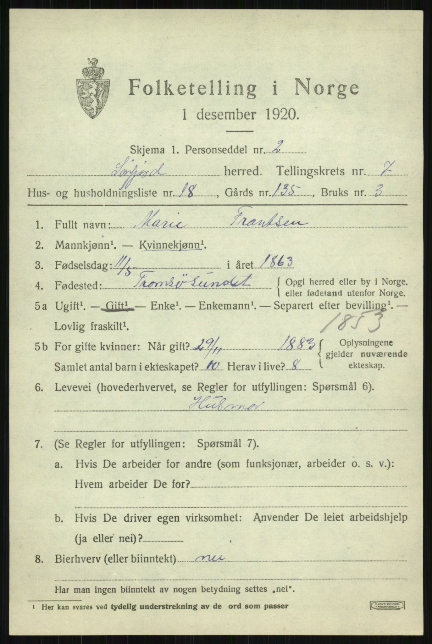 SATØ, 1920 census for Sørfjord, 1920, p. 2970