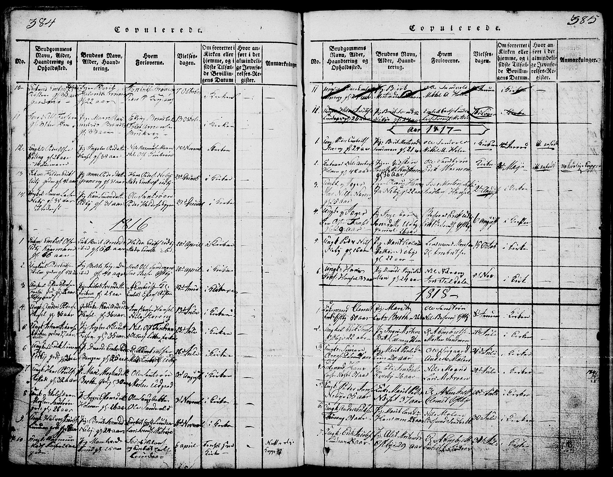 Tynset prestekontor, SAH/PREST-058/H/Ha/Hab/L0001: Parish register (copy) no. 1, 1814-1859, p. 384-385