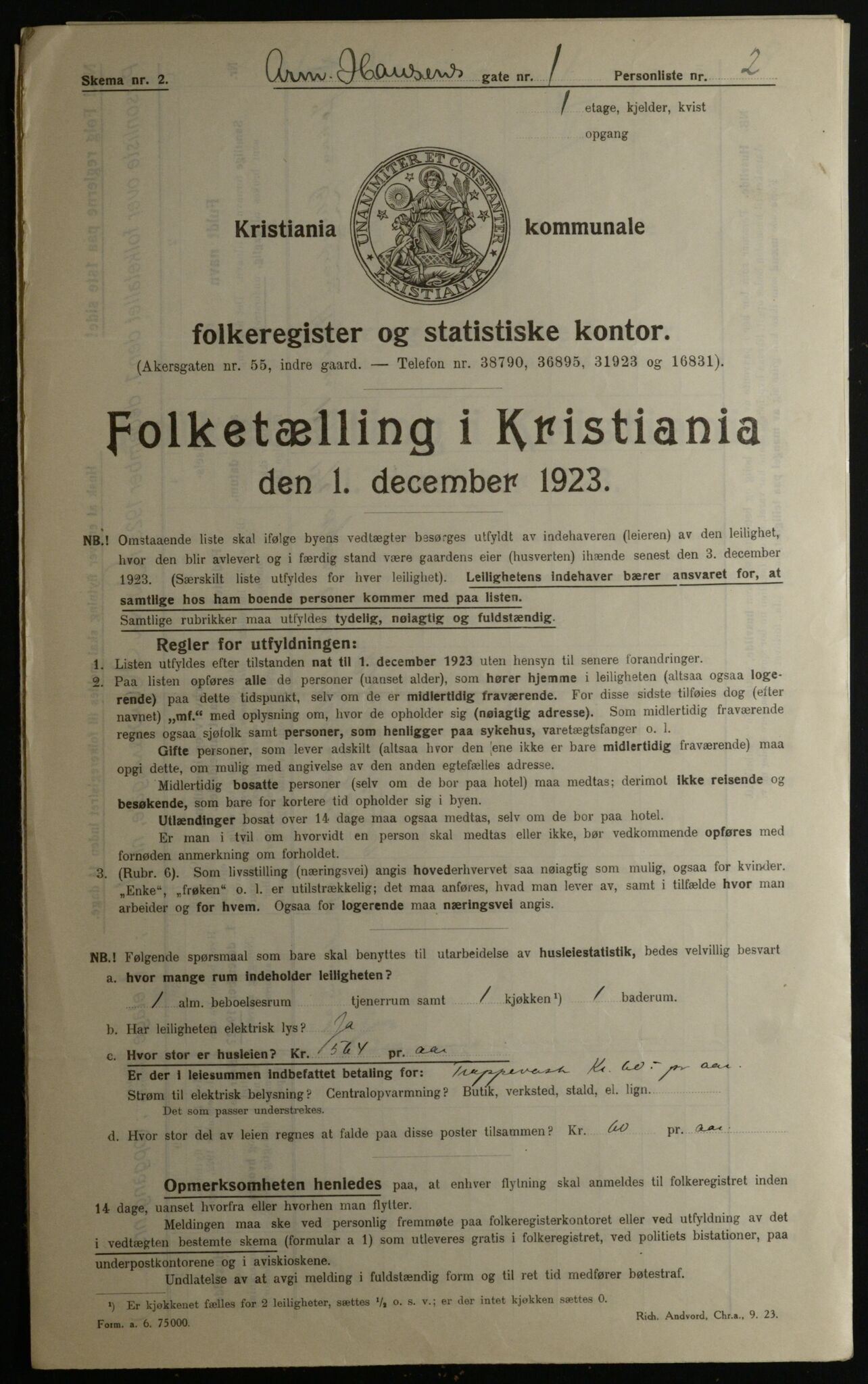 OBA, Municipal Census 1923 for Kristiania, 1923, p. 2580