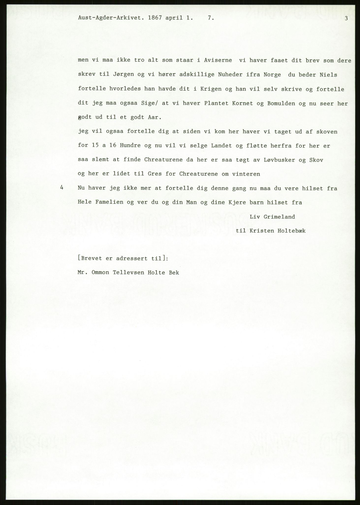 Samlinger til kildeutgivelse, Amerikabrevene, AV/RA-EA-4057/F/L0026: Innlån fra Aust-Agder: Aust-Agder-Arkivet - Erickson, 1838-1914, p. 129