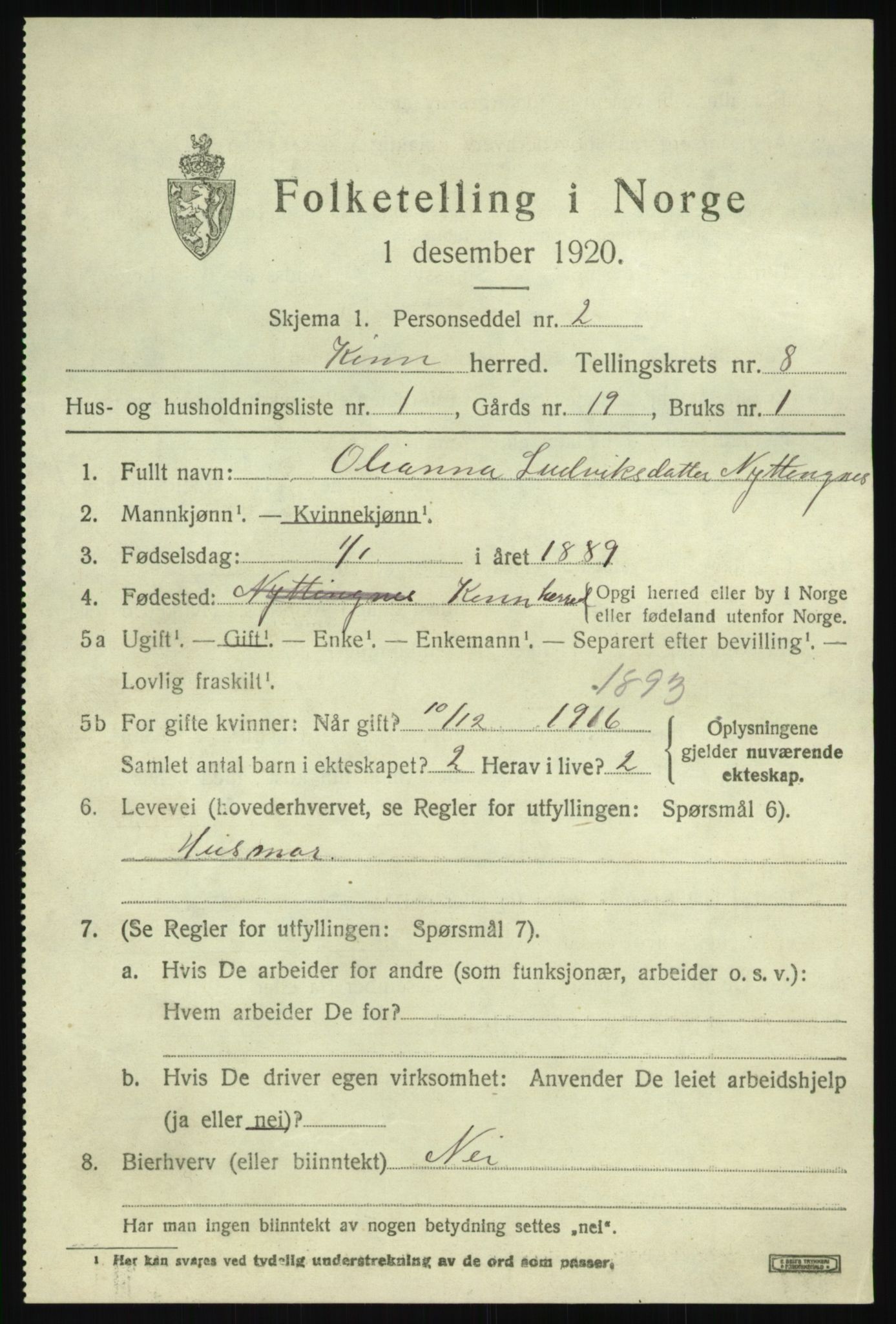 SAB, 1920 census for Kinn, 1920, p. 3215