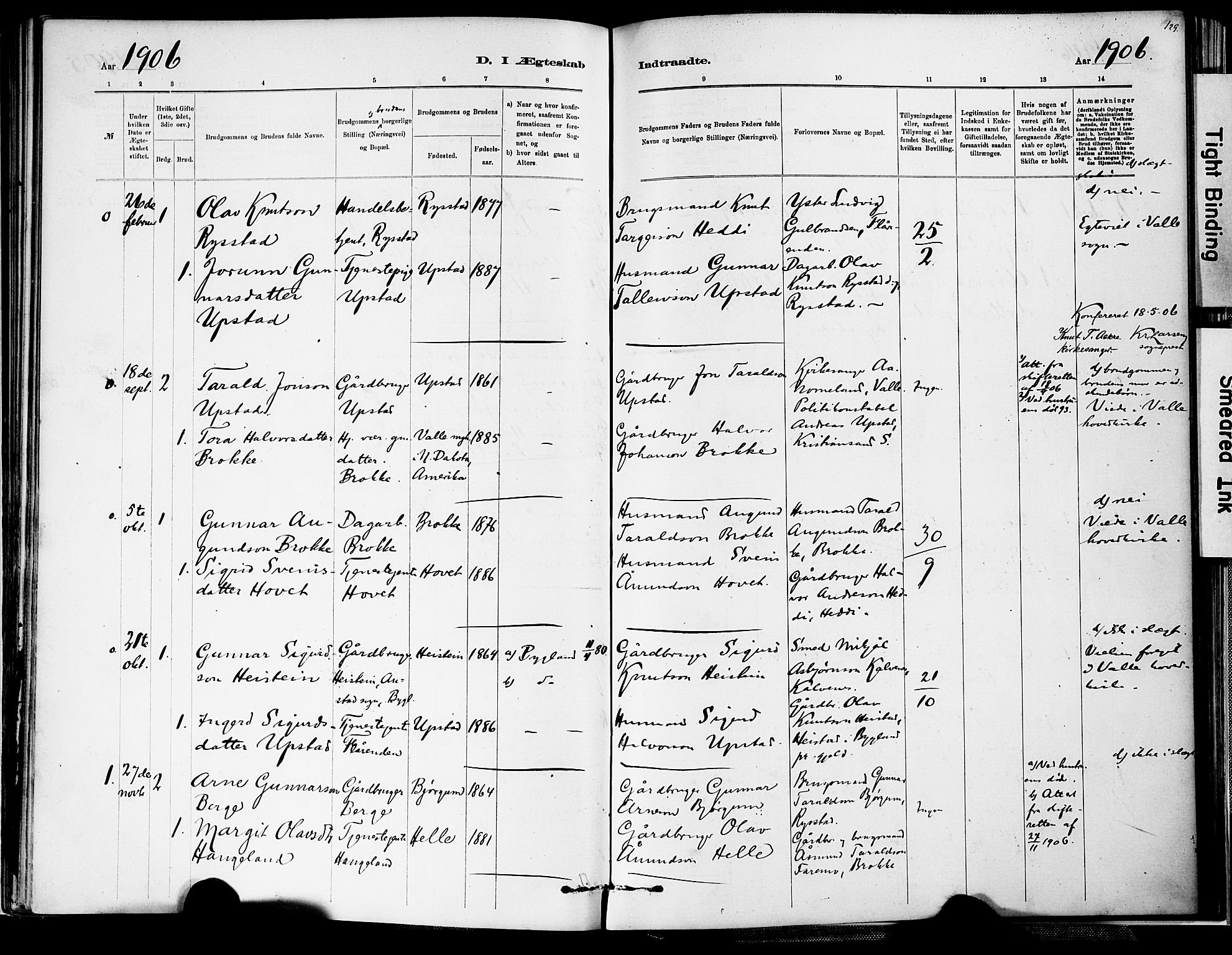 Valle sokneprestkontor, AV/SAK-1111-0044/F/Fa/Fab/L0001: Parish register (official) no. A 1, 1882-1910, p. 129