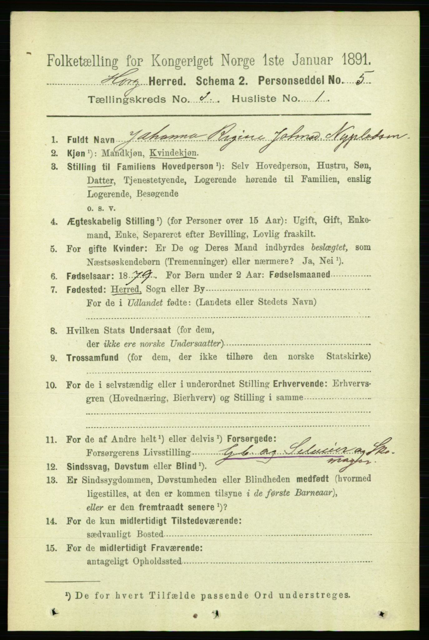 RA, 1891 census for 1650 Horg, 1891, p. 1116