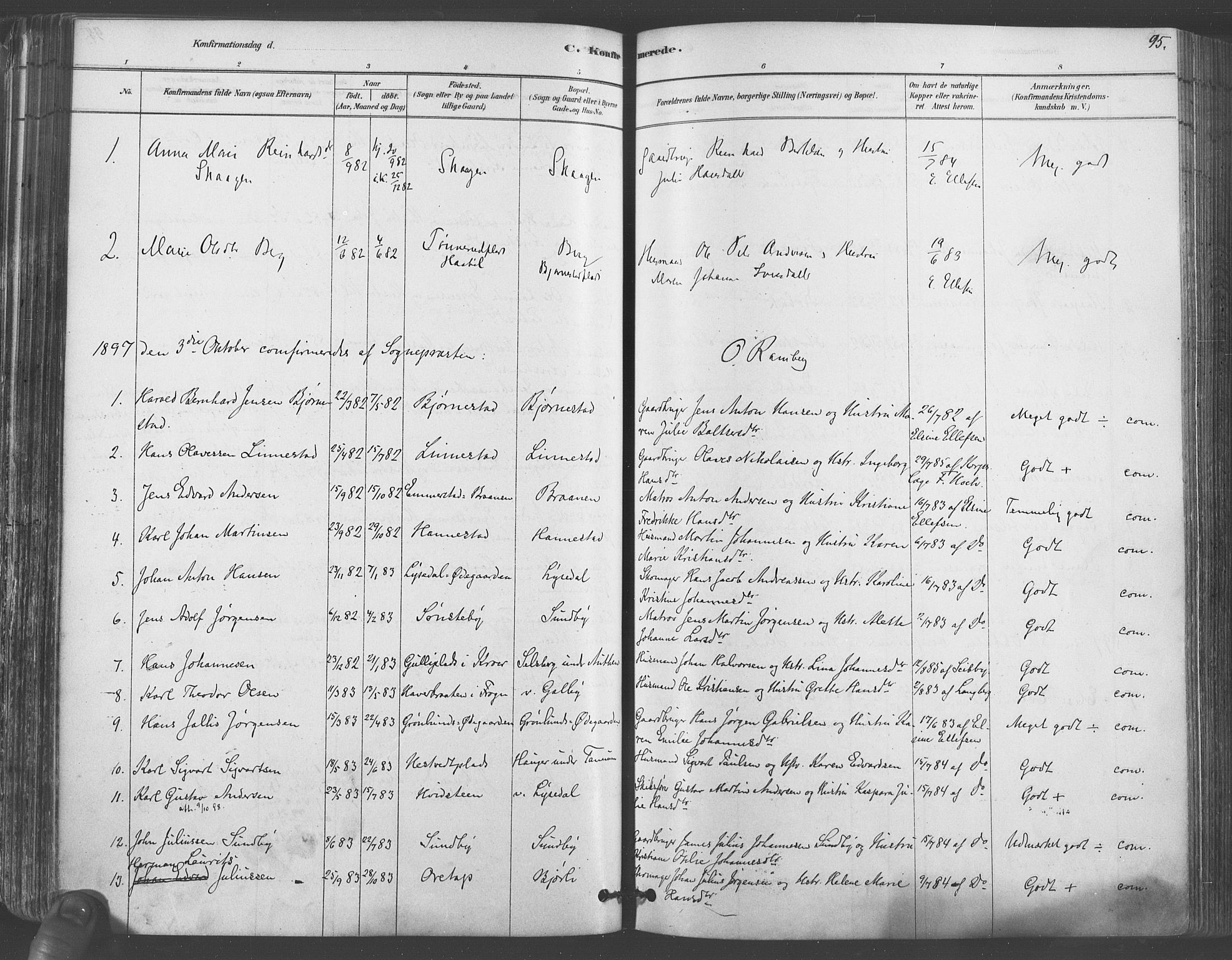 Vestby prestekontor Kirkebøker, AV/SAO-A-10893/F/Fa/L0009: Parish register (official) no. I 9, 1878-1900, p. 95