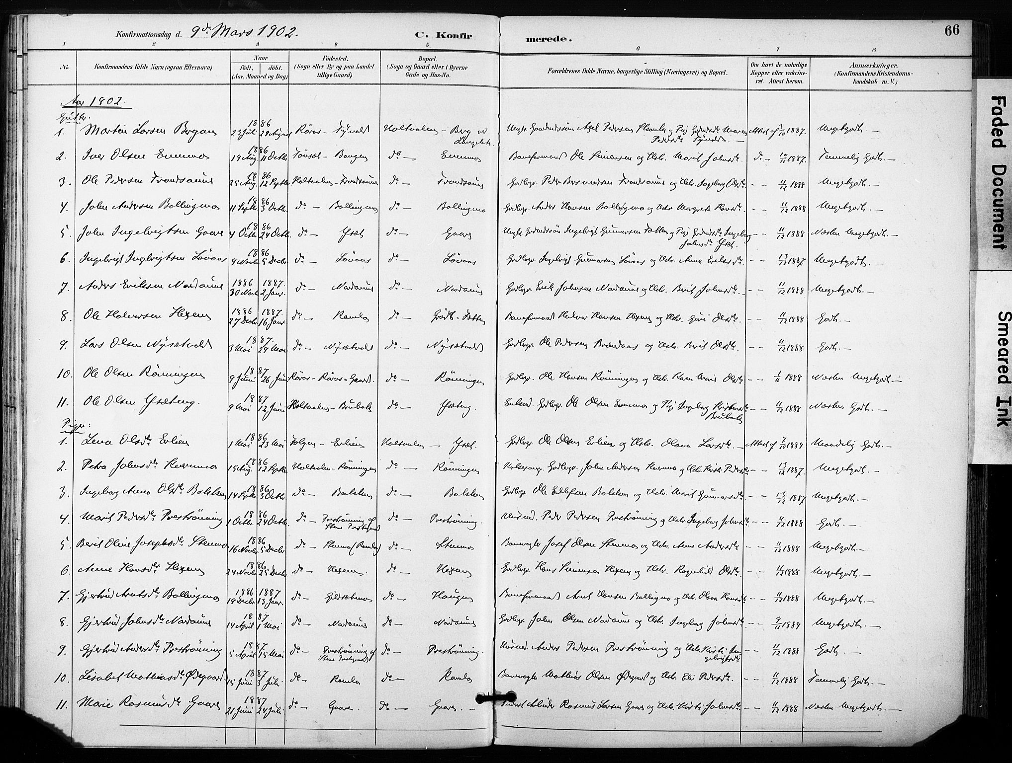 Ministerialprotokoller, klokkerbøker og fødselsregistre - Sør-Trøndelag, SAT/A-1456/685/L0973: Parish register (official) no. 685A10, 1891-1907, p. 66