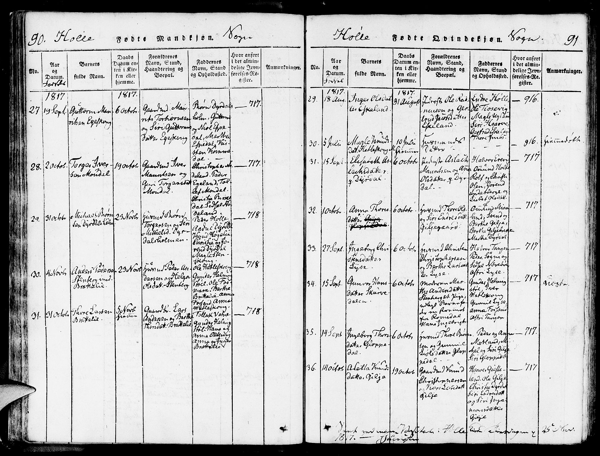 Strand sokneprestkontor, AV/SAST-A-101828/H/Ha/Haa/L0004: Parish register (official) no. A 4 /2, 1816-1833, p. 90-91