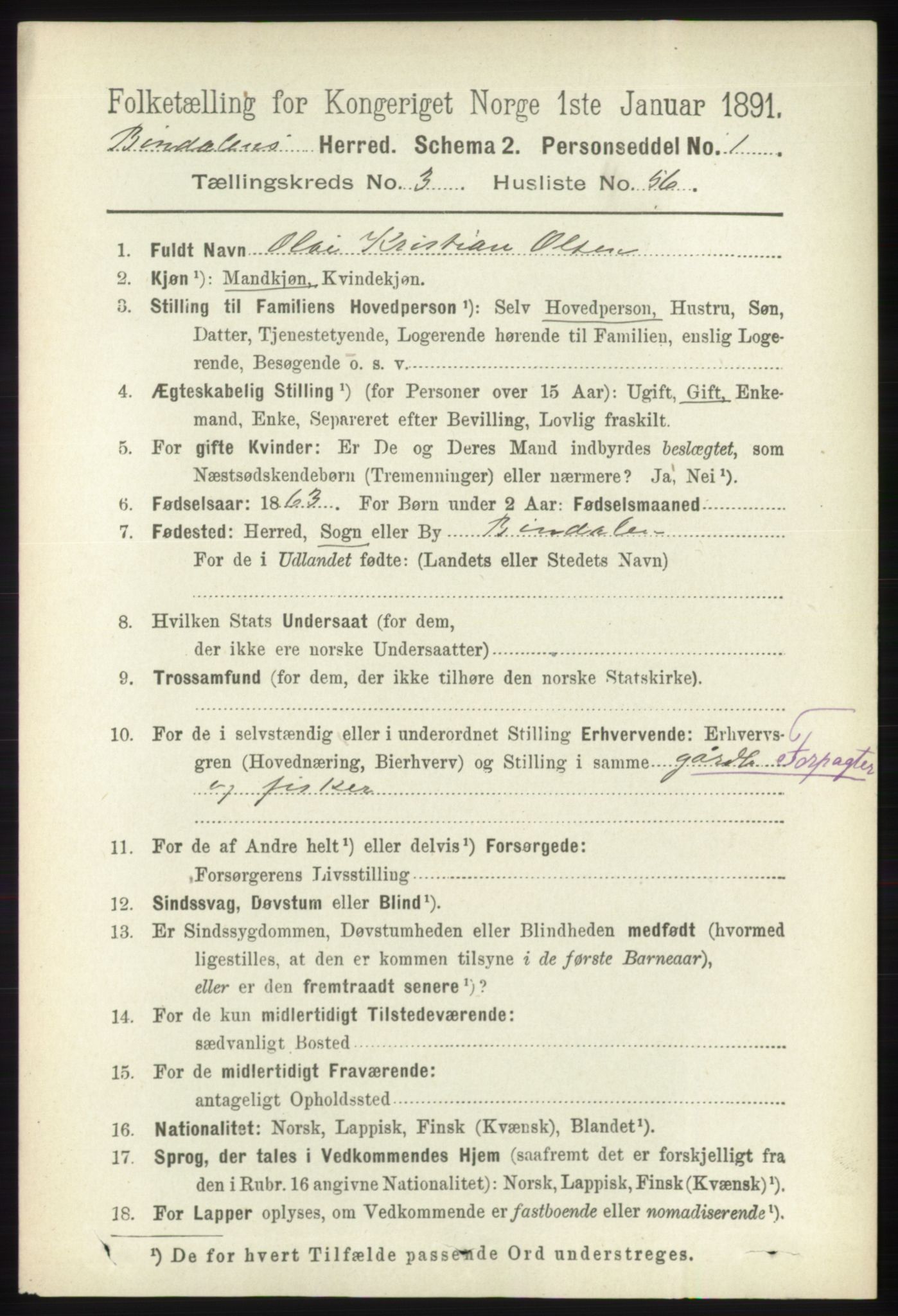 RA, 1891 census for 1811 Bindal, 1891, p. 977