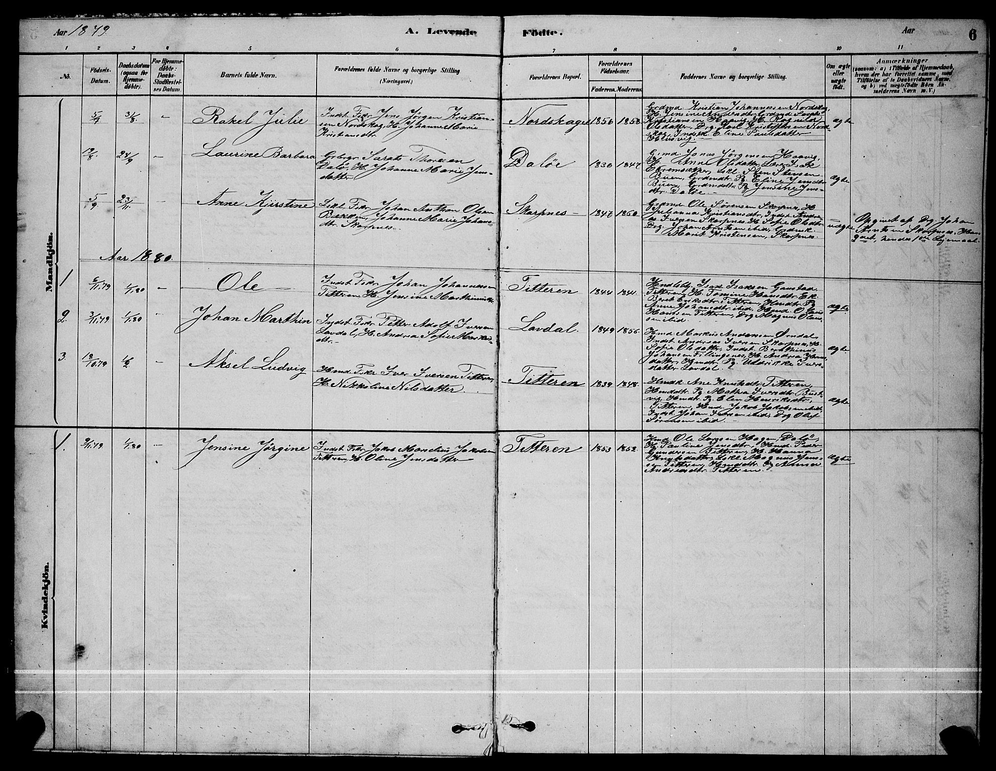 Ministerialprotokoller, klokkerbøker og fødselsregistre - Sør-Trøndelag, SAT/A-1456/641/L0597: Parish register (copy) no. 641C01, 1878-1893, p. 6