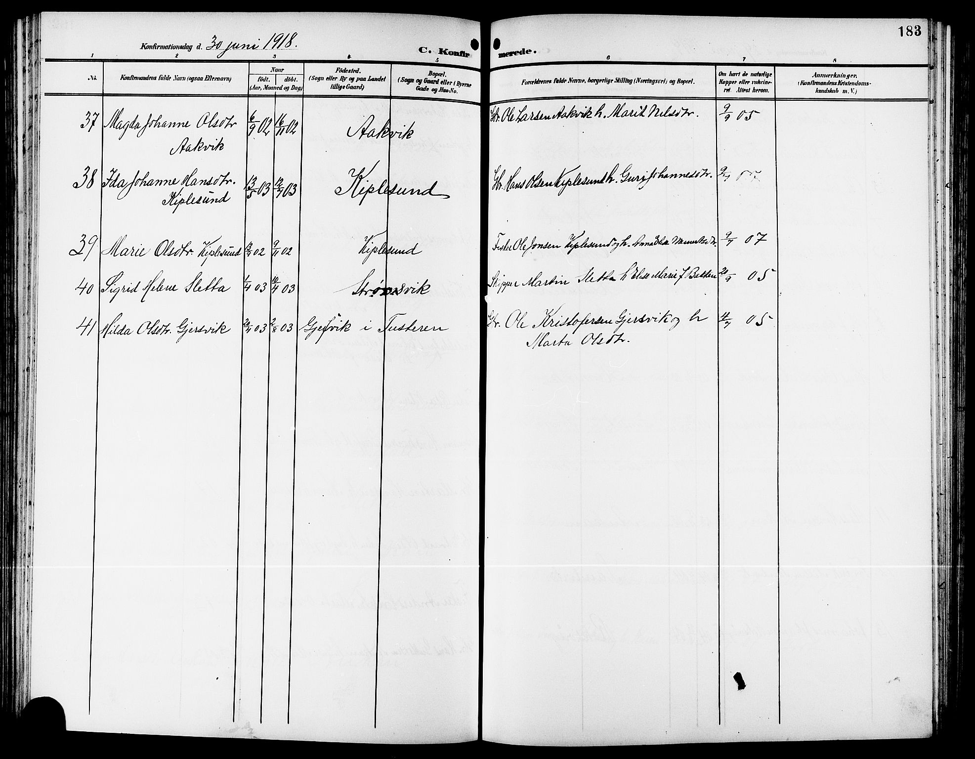 Ministerialprotokoller, klokkerbøker og fødselsregistre - Møre og Romsdal, AV/SAT-A-1454/578/L0910: Parish register (copy) no. 578C03, 1900-1921, p. 183