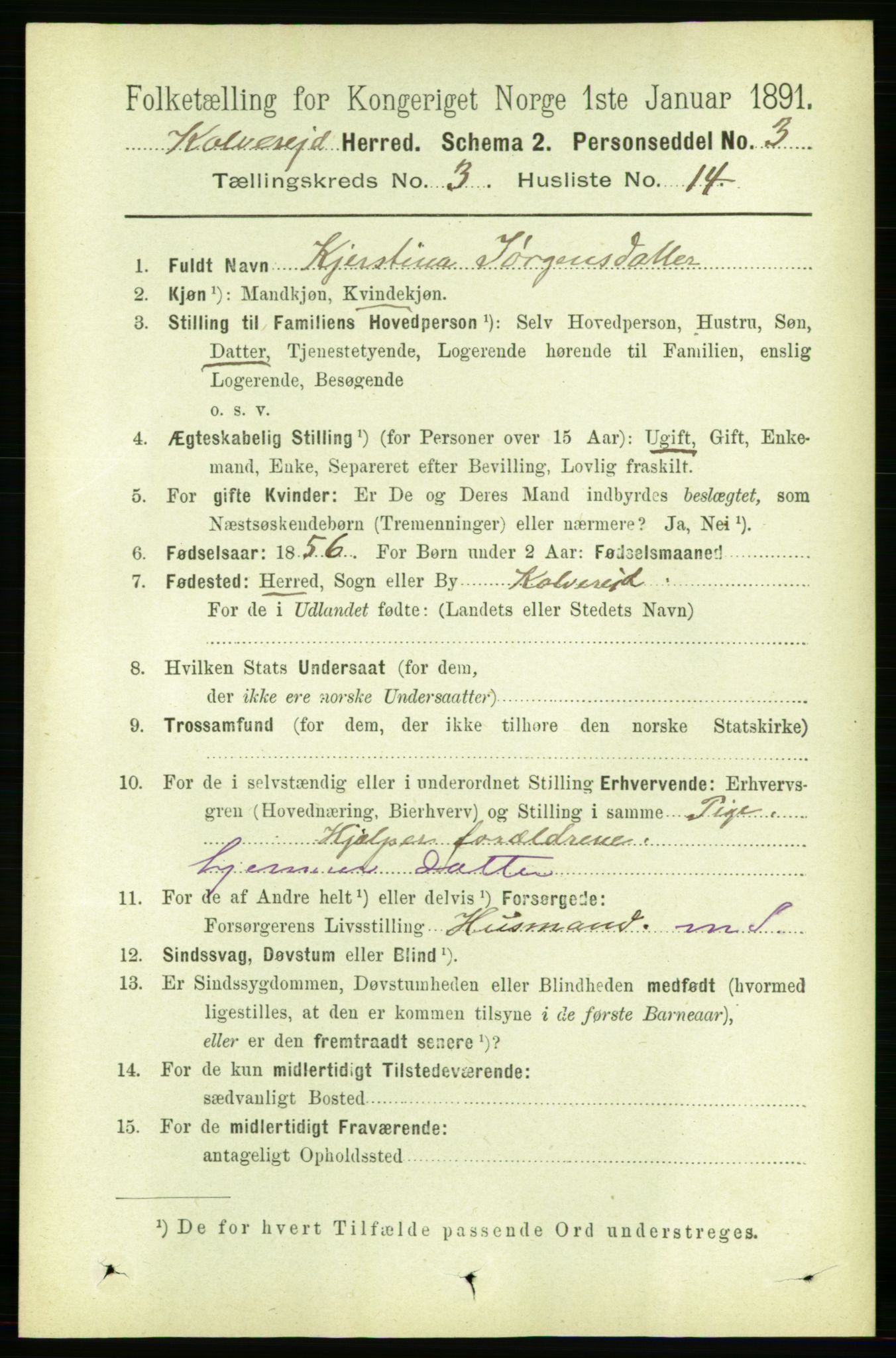 RA, 1891 census for 1752 Kolvereid, 1891, p. 958