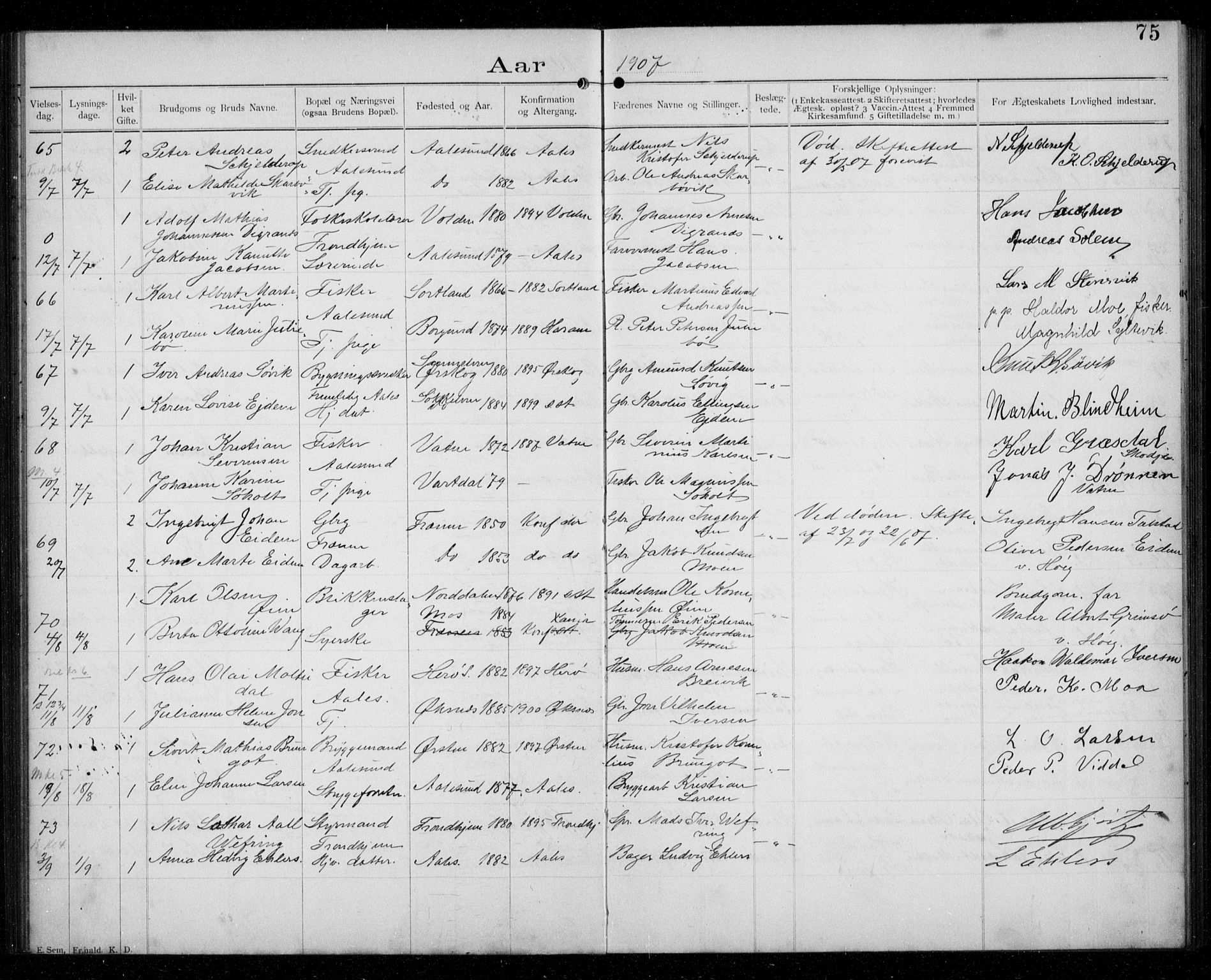 Ministerialprotokoller, klokkerbøker og fødselsregistre - Møre og Romsdal, AV/SAT-A-1454/529/L0458: Banns register no. 529A08, 1901-1918, p. 75