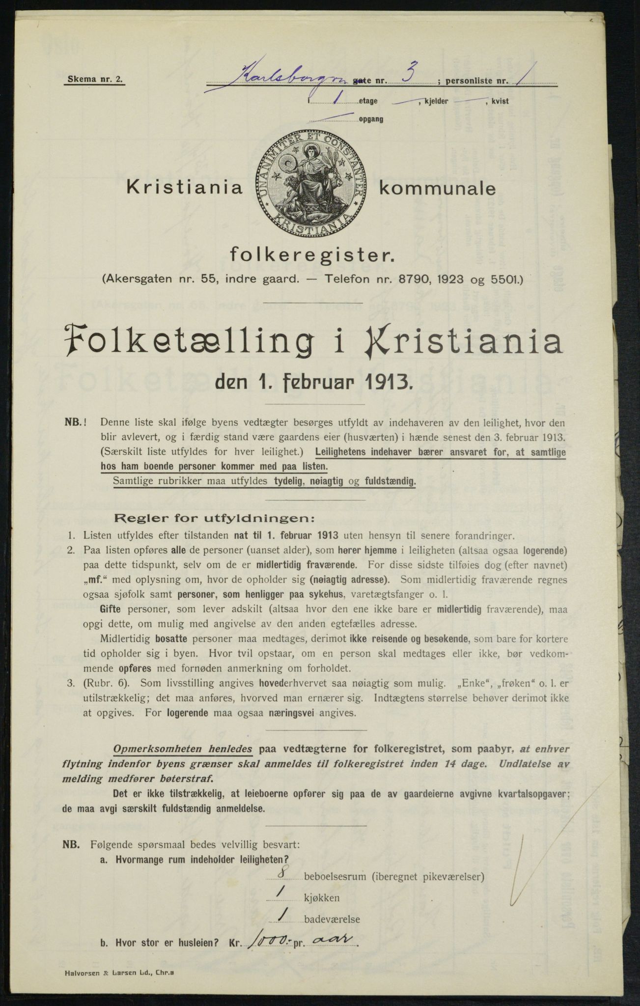 OBA, Municipal Census 1913 for Kristiania, 1913, p. 48694