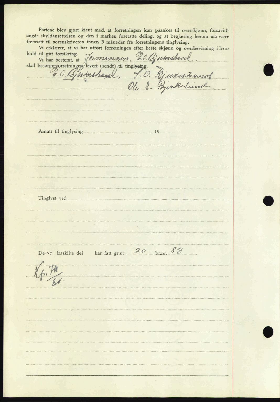 Nordmøre sorenskriveri, SAT/A-4132/1/2/2Ca: Mortgage book no. A89, 1940-1941, Diary no: : 2009/1940