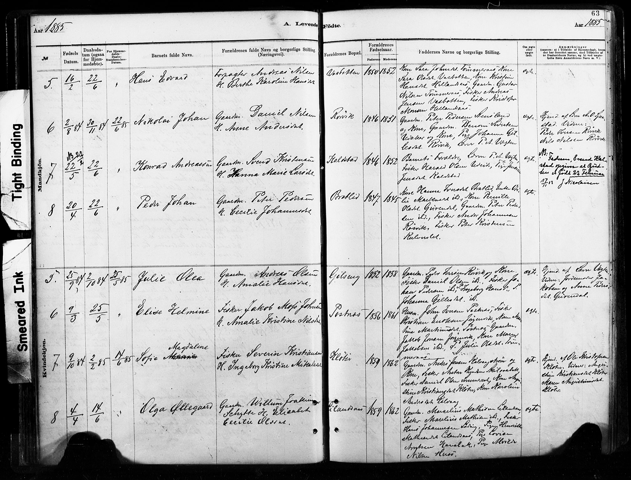 Ministerialprotokoller, klokkerbøker og fødselsregistre - Nordland, AV/SAT-A-1459/859/L0846: Parish register (official) no. 859A06, 1878-1889, p. 63