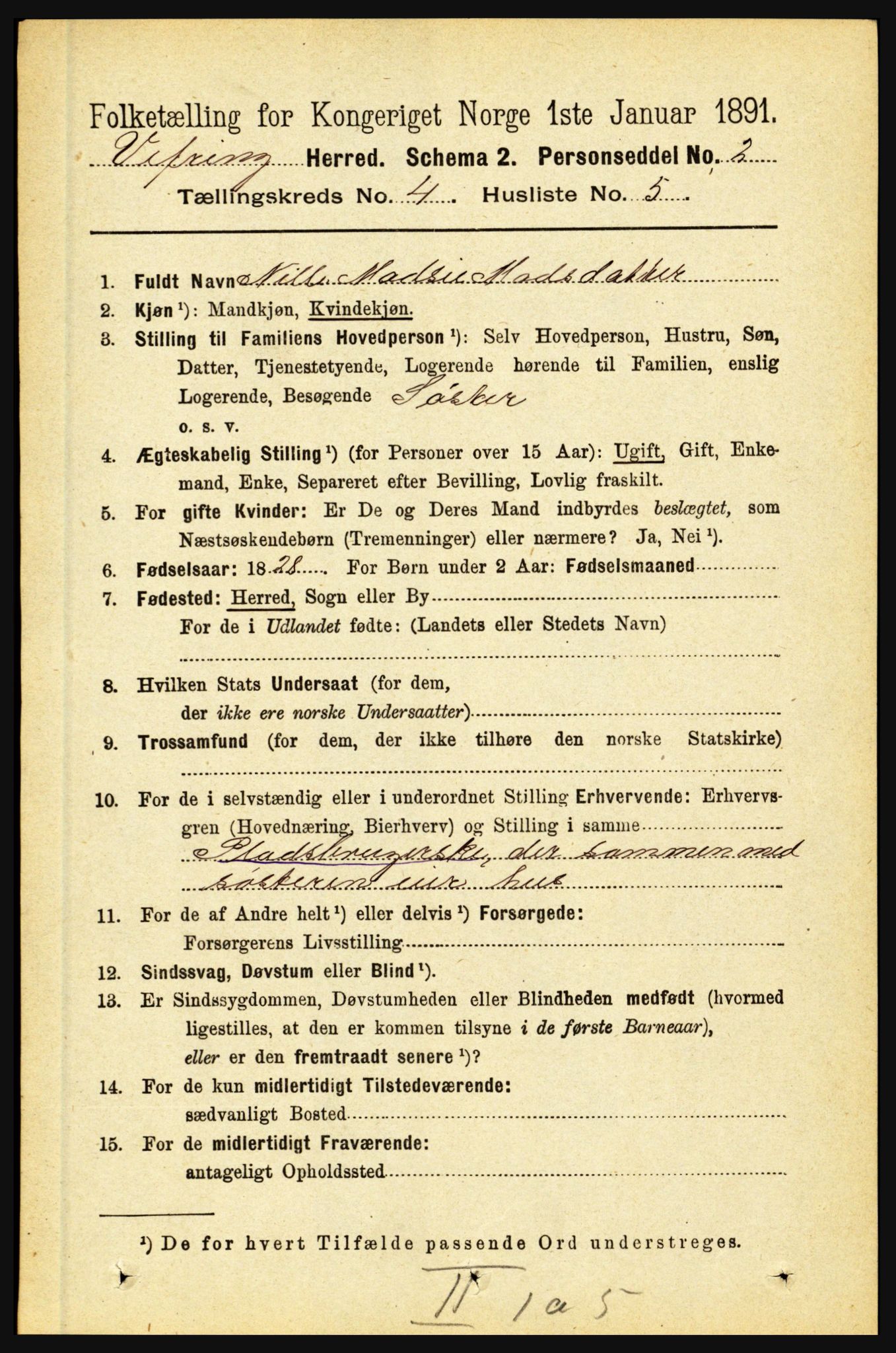 RA, 1891 census for 1434 Vevring, 1891, p. 1222