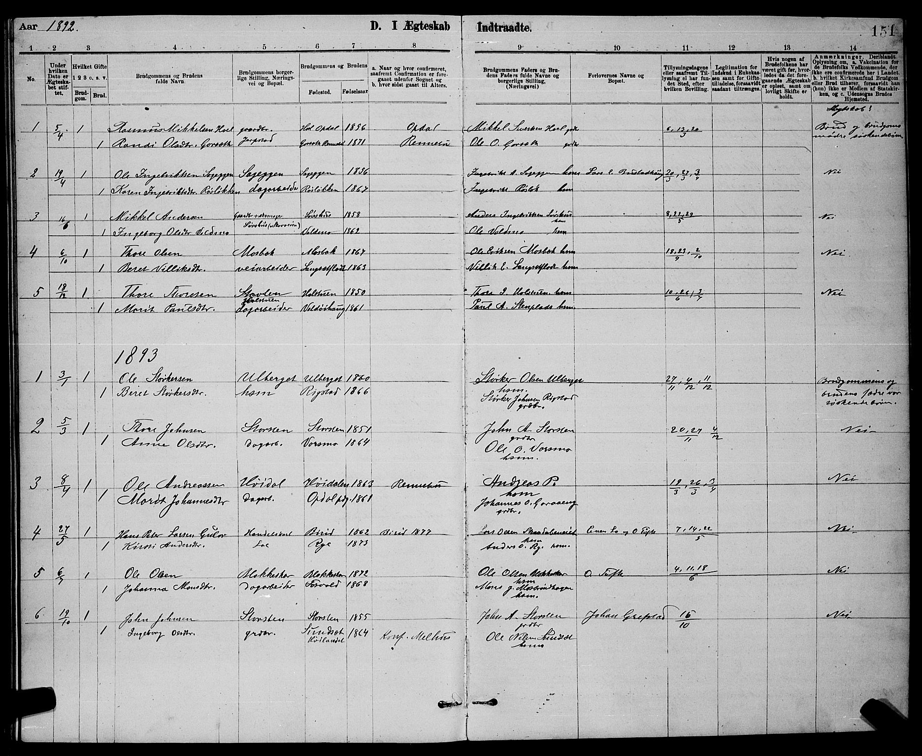 Ministerialprotokoller, klokkerbøker og fødselsregistre - Sør-Trøndelag, SAT/A-1456/672/L0863: Parish register (copy) no. 672C02, 1888-1901, p. 151