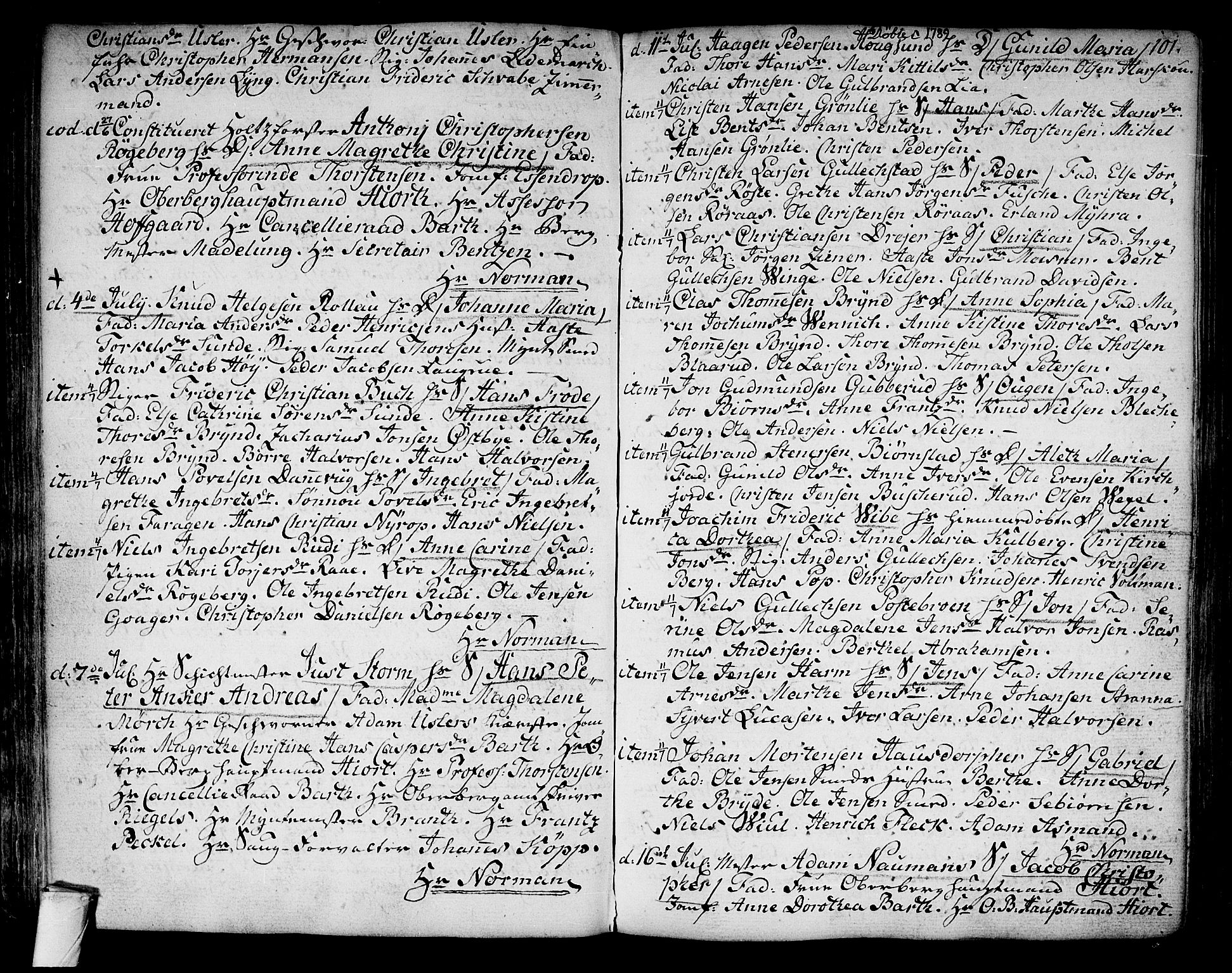 Kongsberg kirkebøker, SAKO/A-22/F/Fa/L0006: Parish register (official) no. I 6, 1783-1797, p. 101