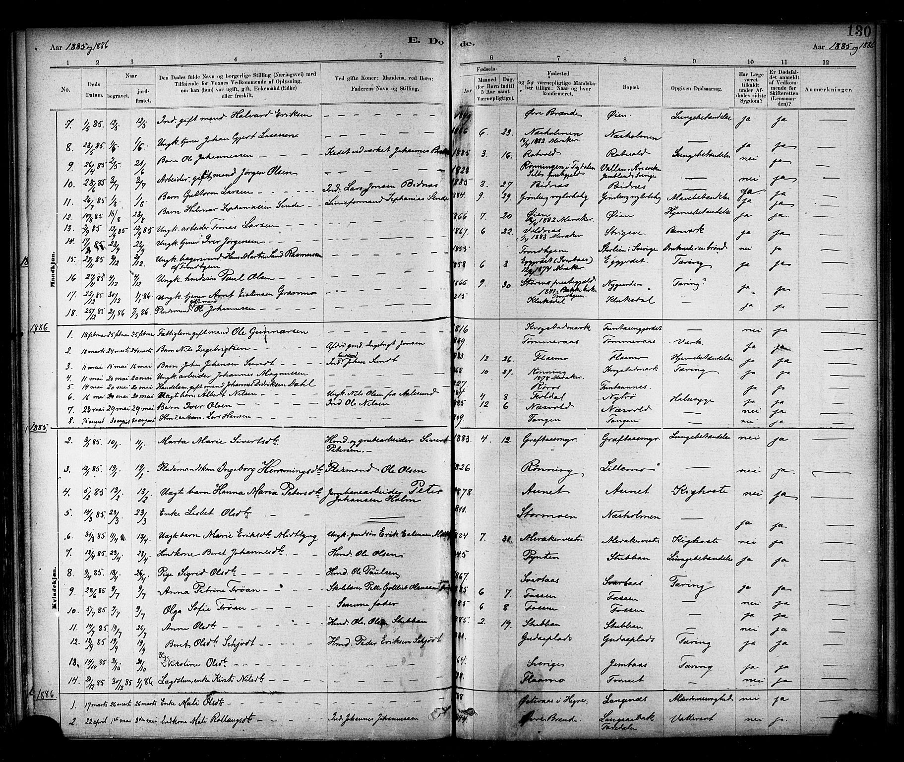 Ministerialprotokoller, klokkerbøker og fødselsregistre - Nord-Trøndelag, AV/SAT-A-1458/706/L0047: Parish register (official) no. 706A03, 1878-1892, p. 130