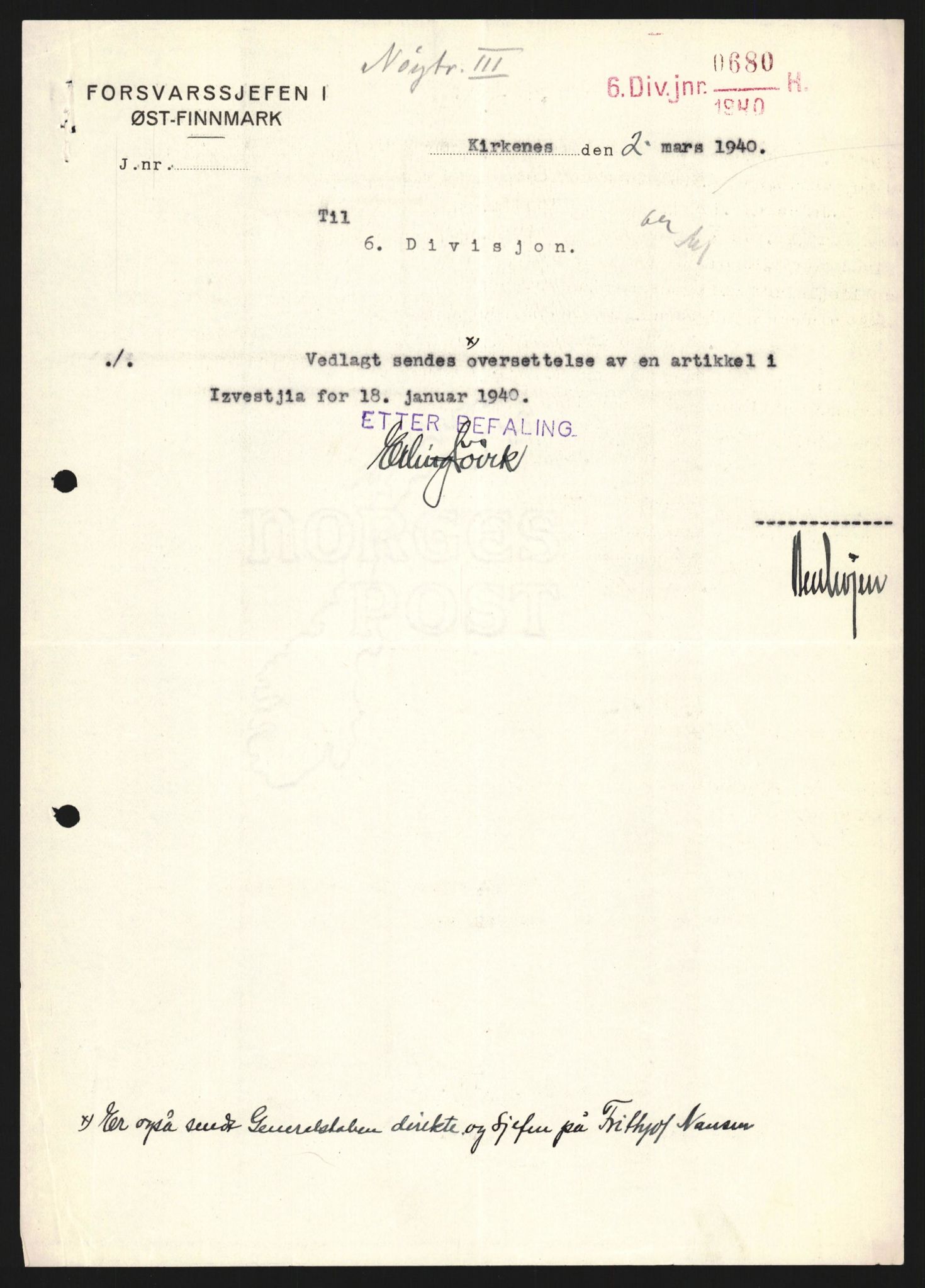 Forsvaret, Forsvarets krigshistoriske avdeling, AV/RA-RAFA-2017/Y/Yb/L0129: II-C-11-600  -  6. Divisjon / 6. Distriktskommando, 1936-1940, p. 467