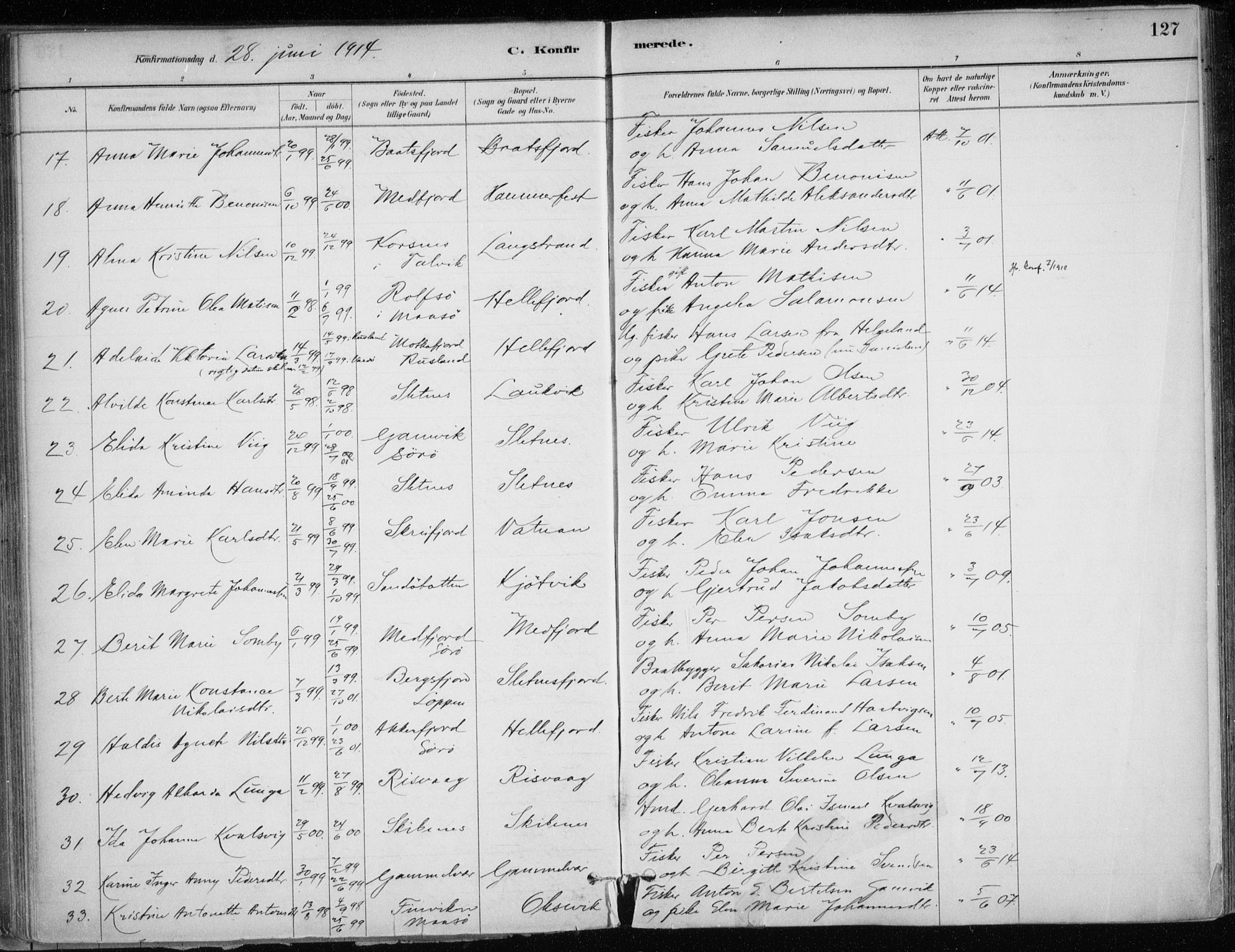 Hammerfest sokneprestkontor, SATØ/S-1347/H/Ha/L0013.kirke: Parish register (official) no. 13, 1898-1917, p. 127
