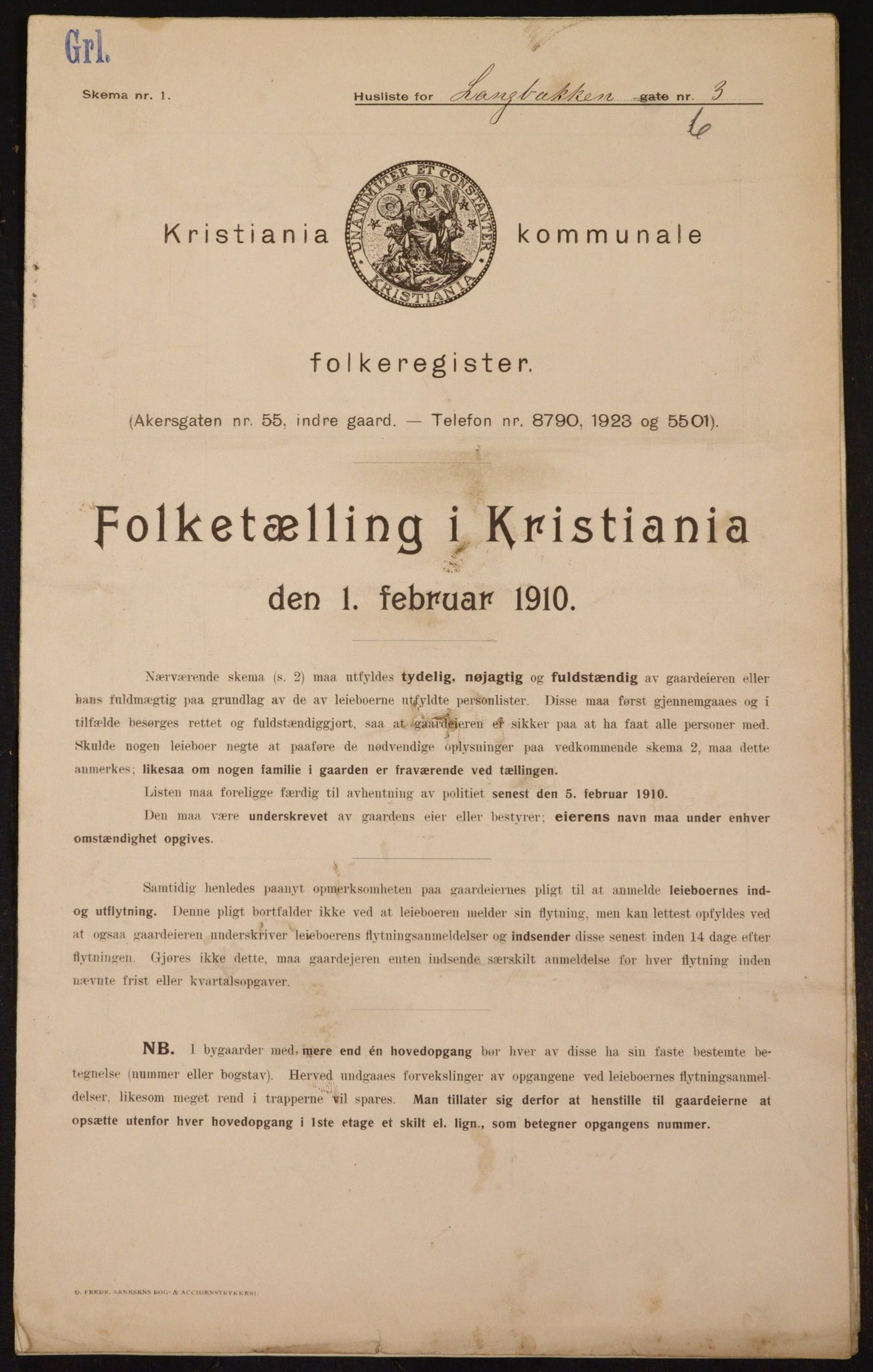 OBA, Municipal Census 1910 for Kristiania, 1910, p. 54323