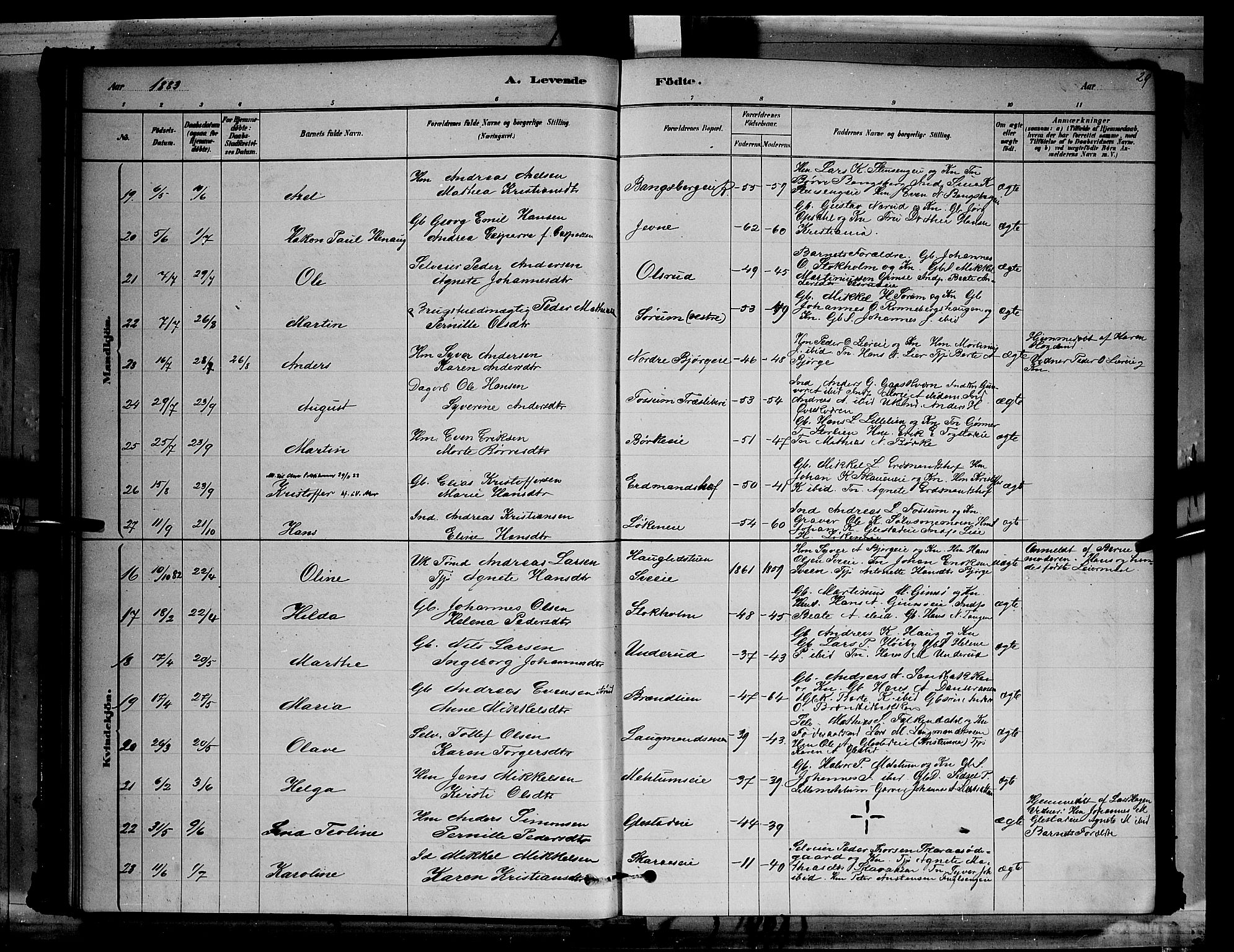 Ringsaker prestekontor, SAH/PREST-014/L/La/L0011: Parish register (copy) no. 11, 1879-1890, p. 29