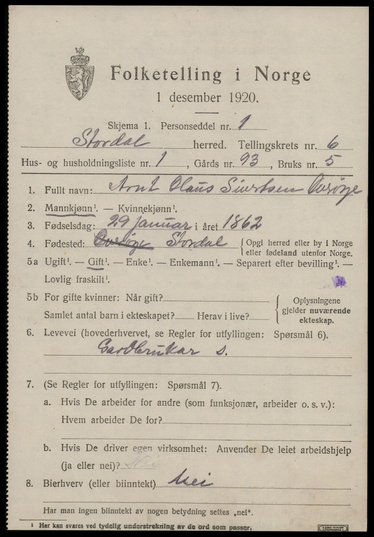 SAT, 1920 census for Stordal, 1920, p. 1792